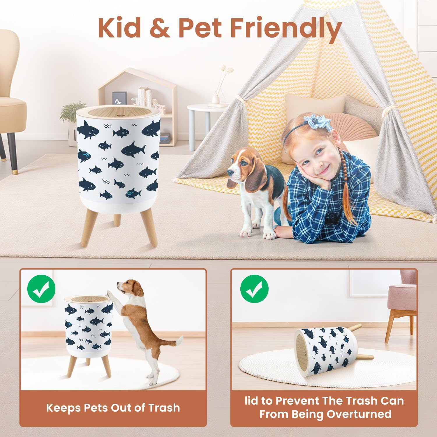 Cute Shark Trash Can 18 Gallon Dog Proof
