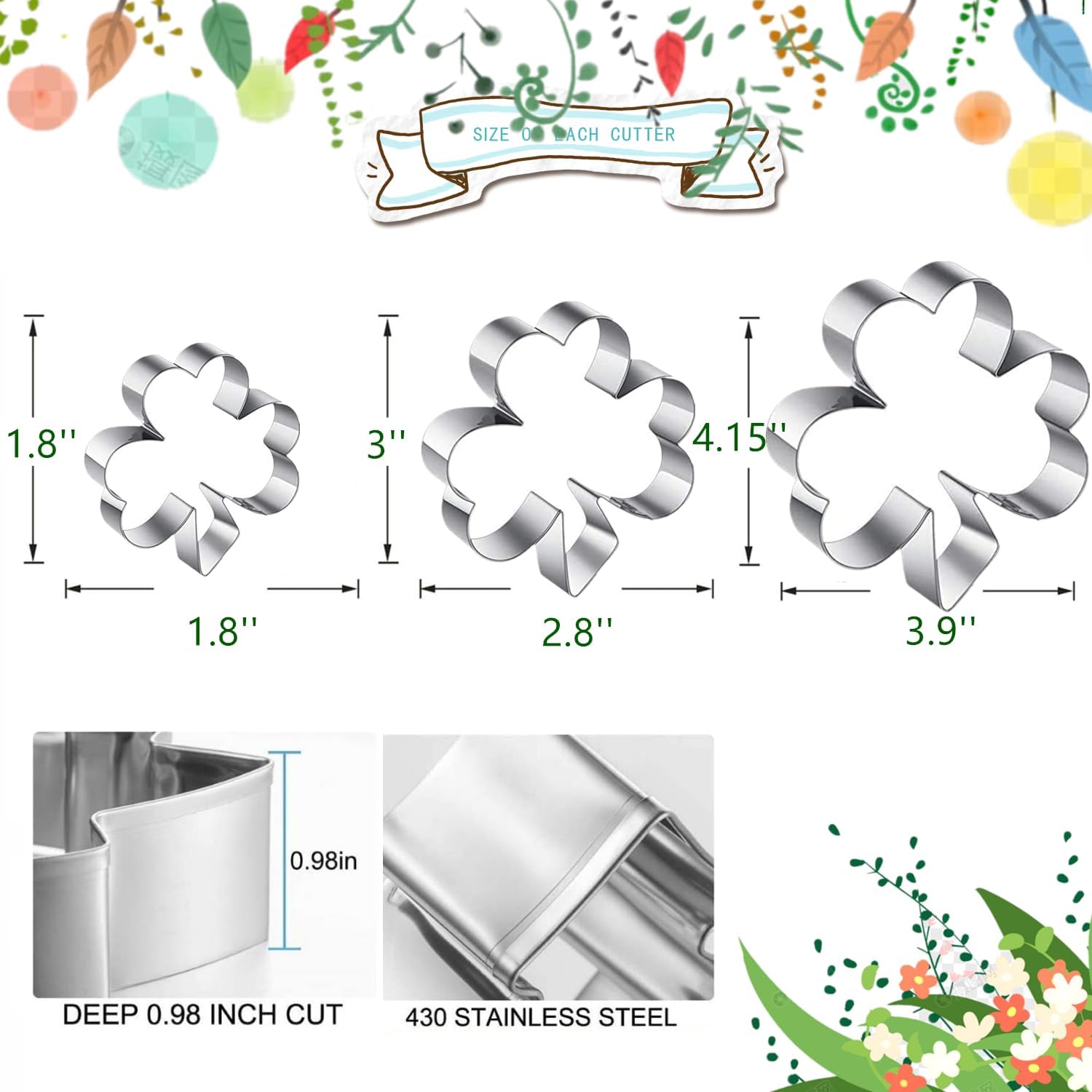 3Pcs Shamrock Cookie Cutters Set Irish St Patricks Day Themed Baking Tool