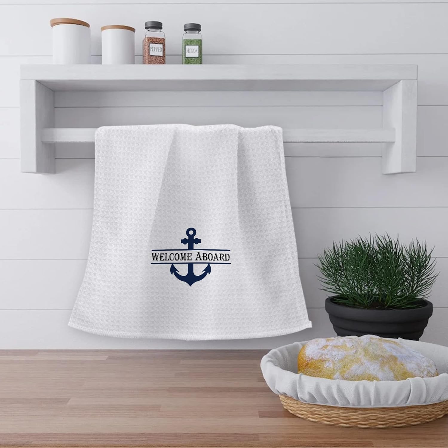 OHSUL Navy Blue Anchor Beach Kitchen Bath Towel