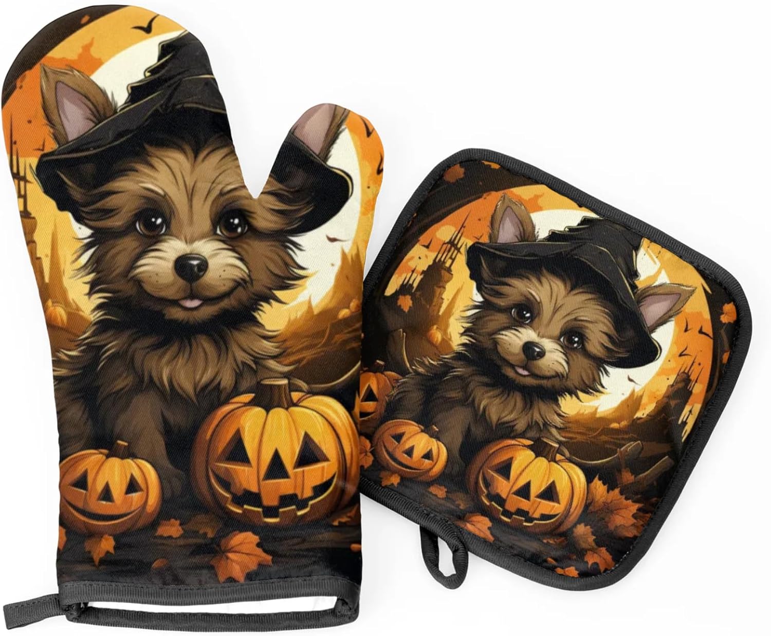 Aglebo Halloween Pumpkins Oven Mitts and Pot Holders Set of 2