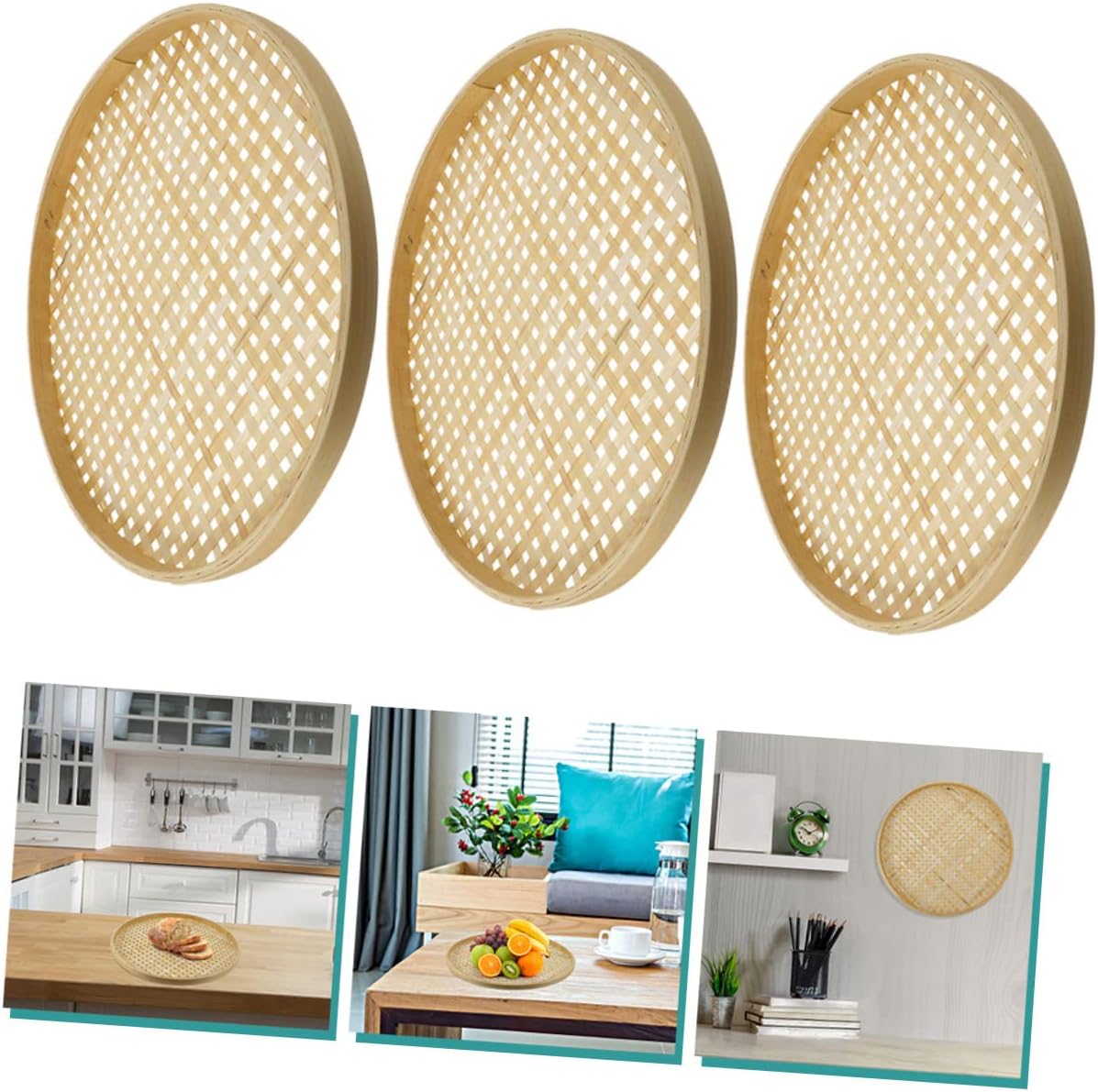 BEBEMOKO Bamboo Sieve Colander Storage Basket