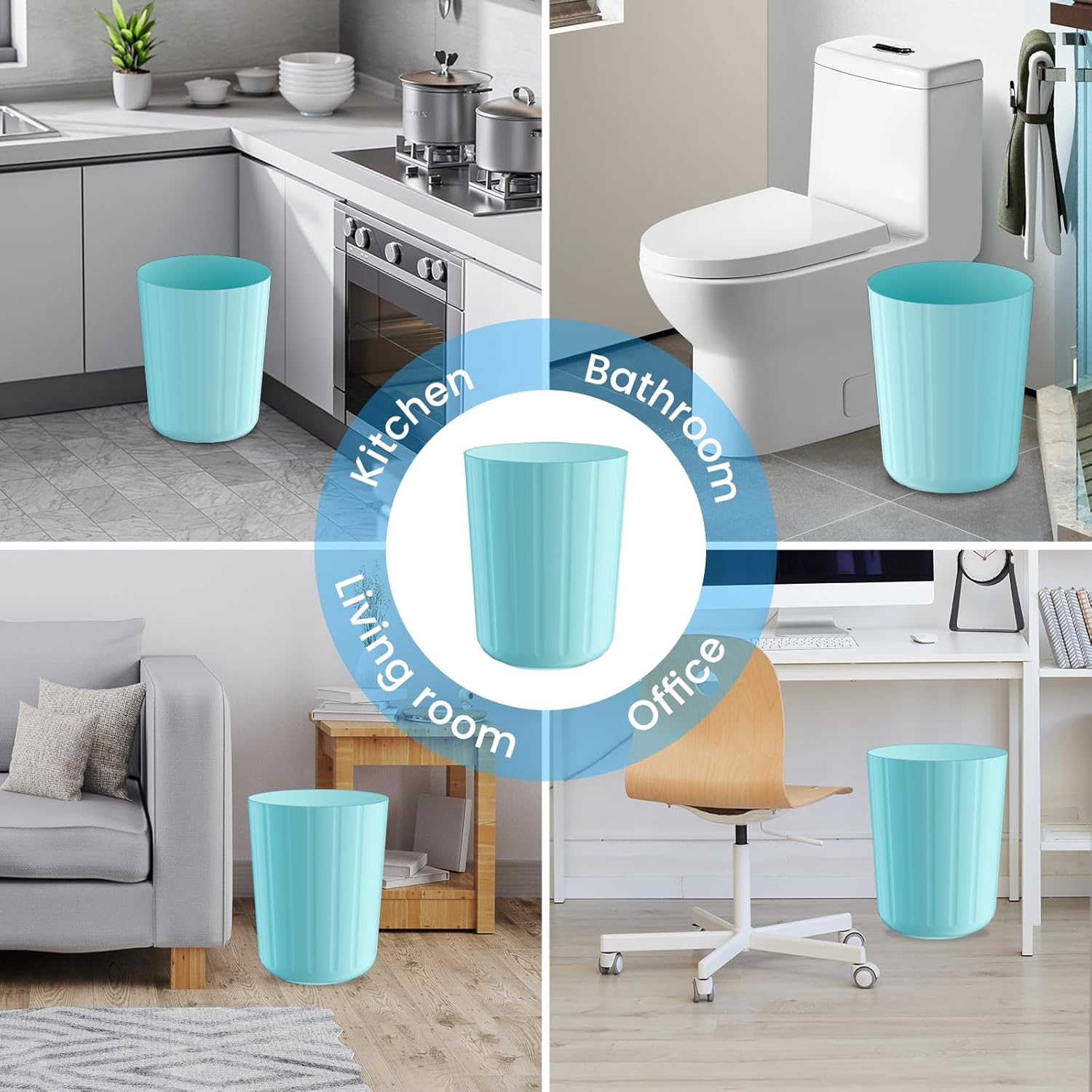 2Pack 5 Gallon Blue Trash Can Durable Easy to Clean