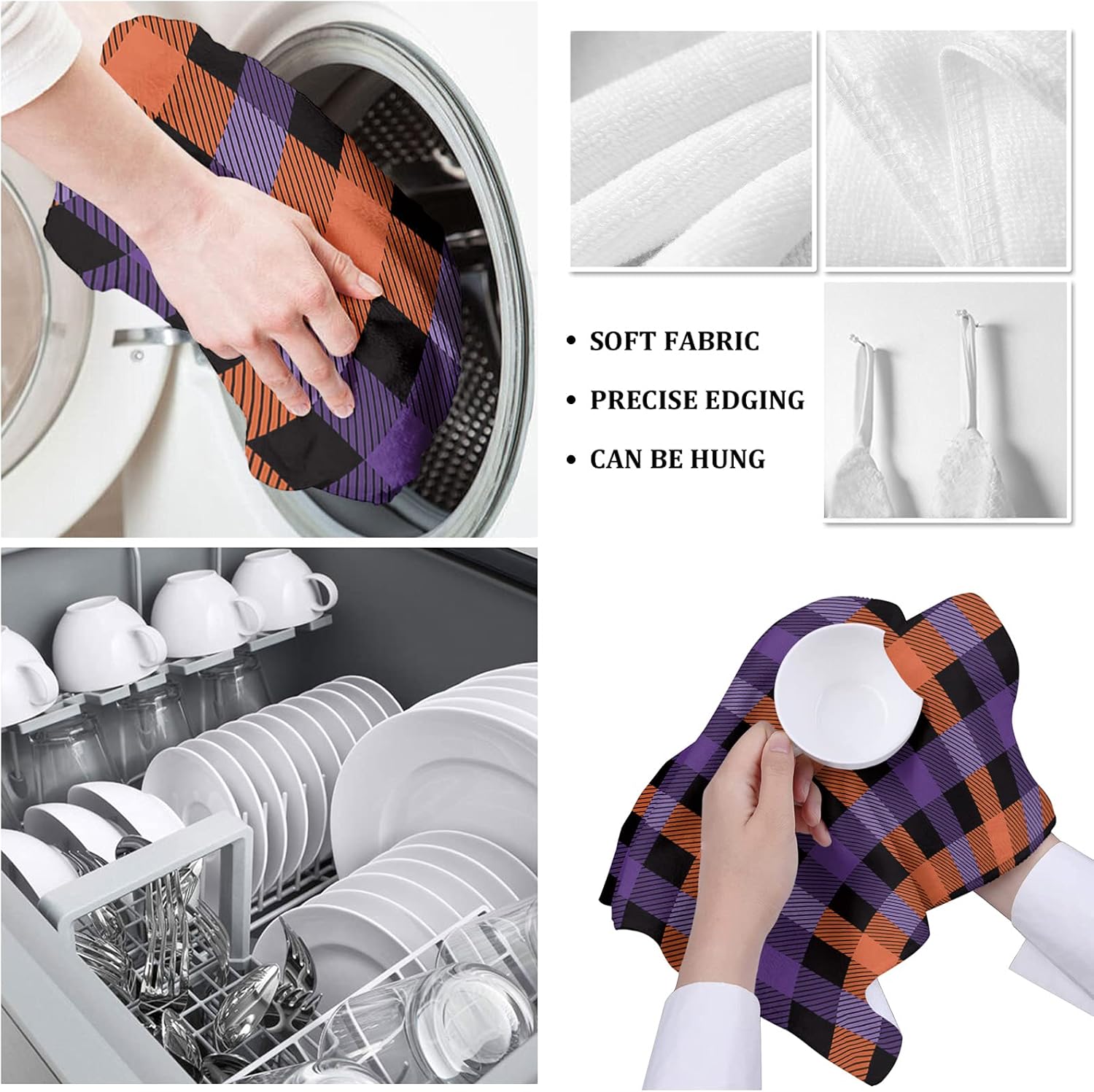 Funnywall88 Halloween Buffalo Plaid Dish Towels Set of 1