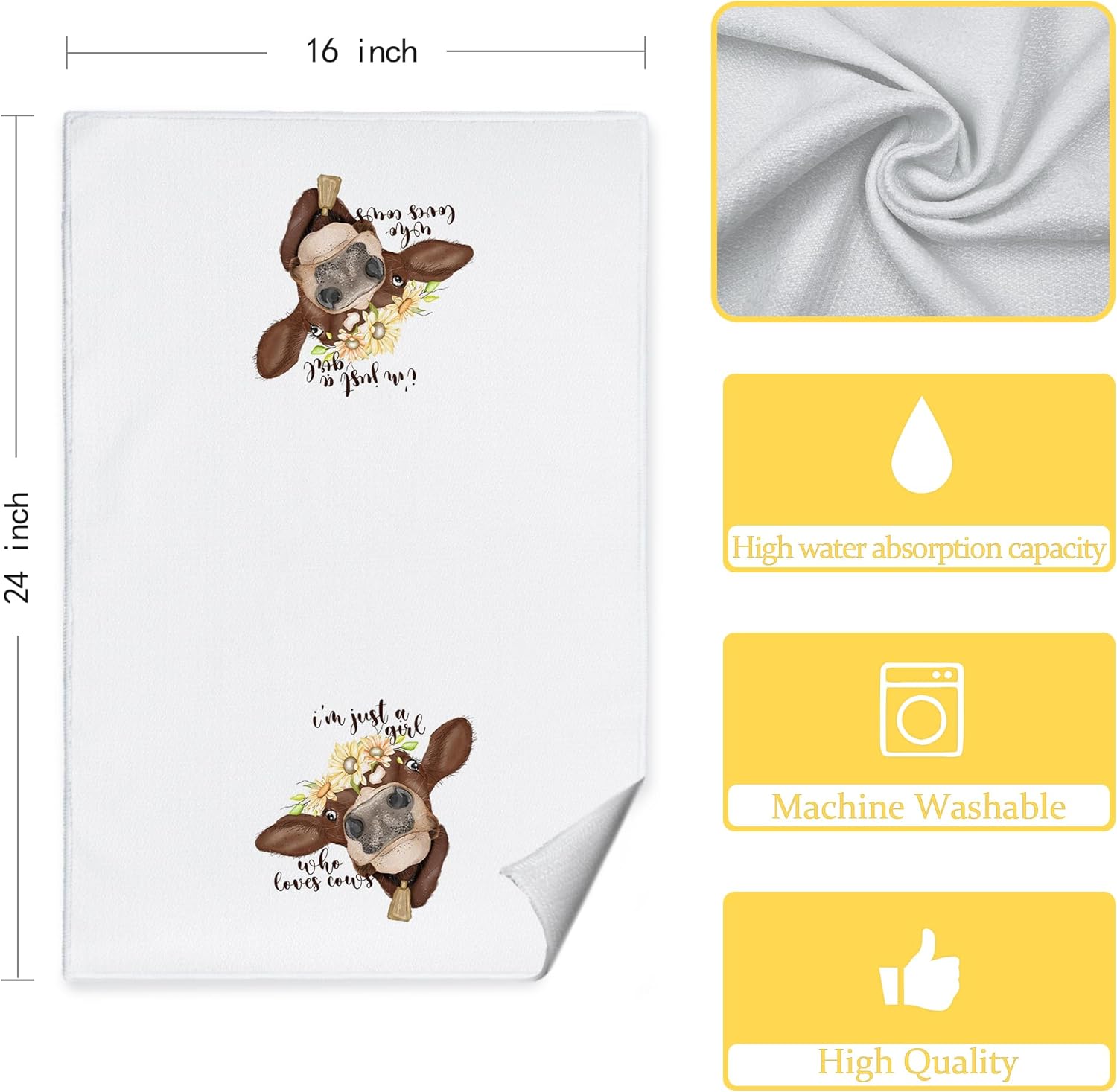CIOJUNE Farmhouse Cow Kitchen Towel - 16x24