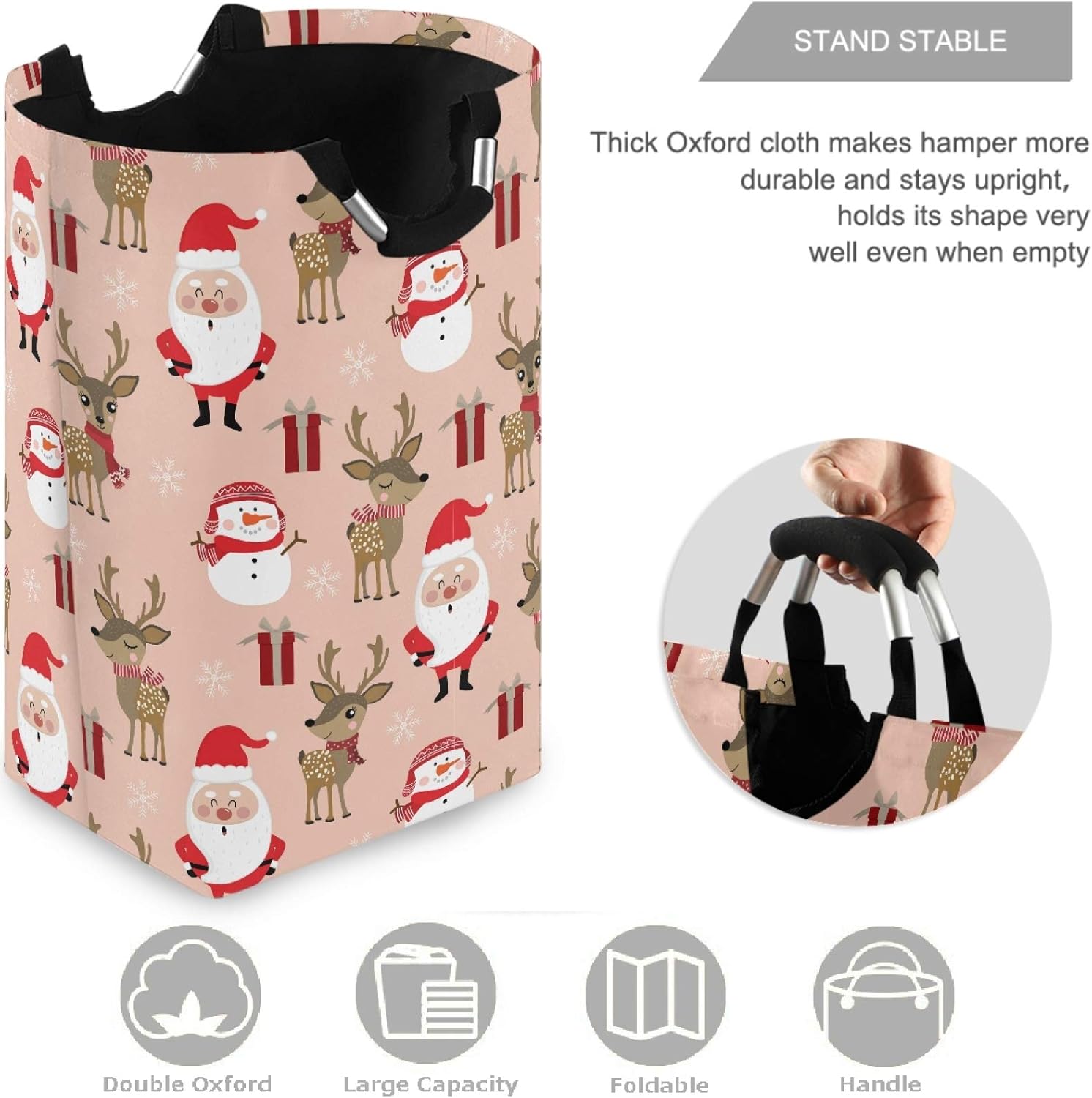 visesunny Large Capacity Laundry Hamper with Santa Reindeer Design