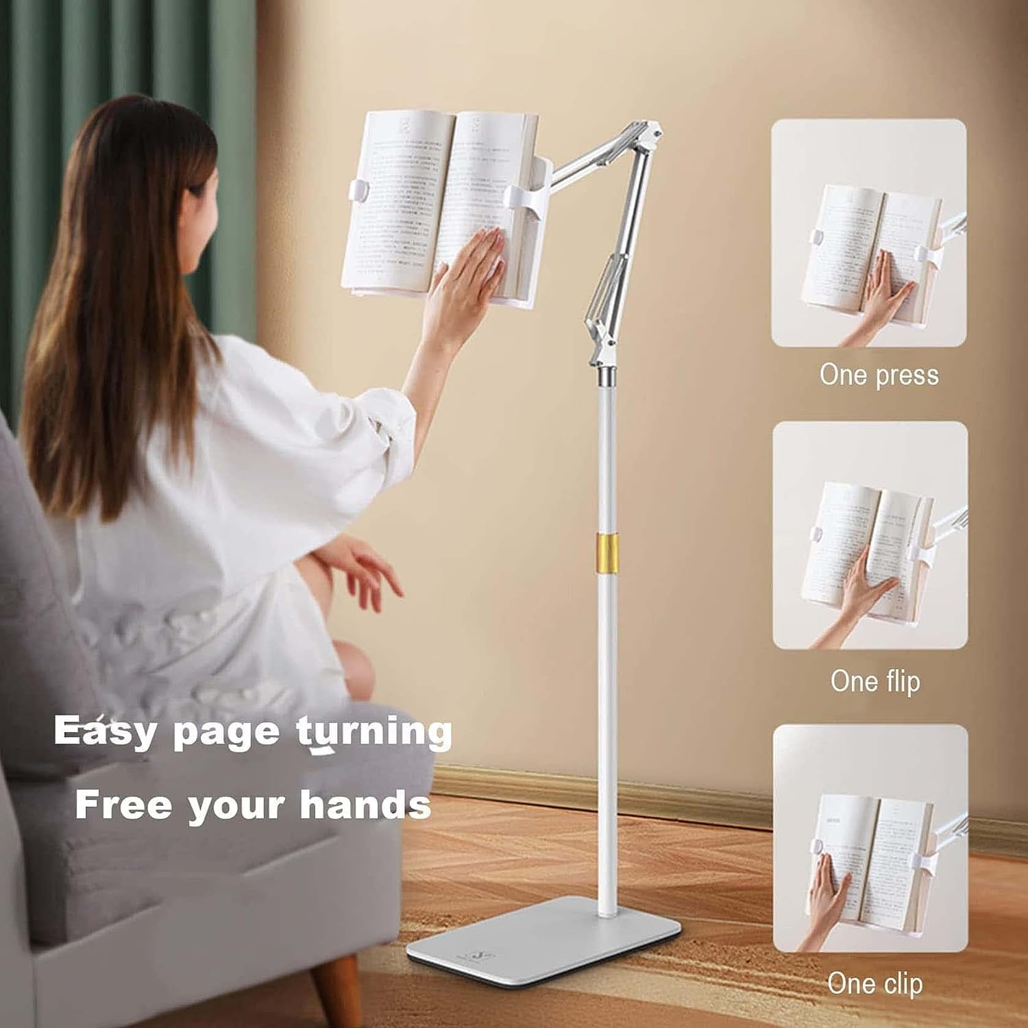 Adjustable Floor Book Stand 180 Rotatable Multifunctional for Kitchen Office Study
