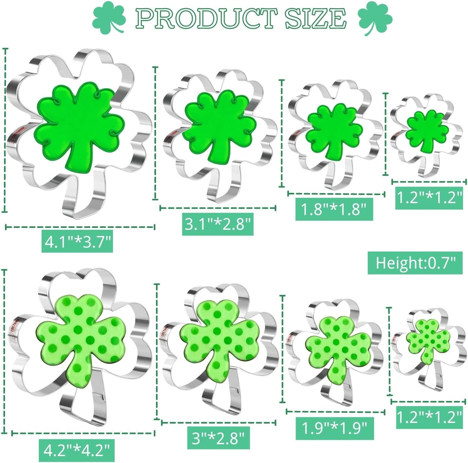 Crethinkaty 8-Piece Clover Four-Leaf Clover Cookie Cutter Set