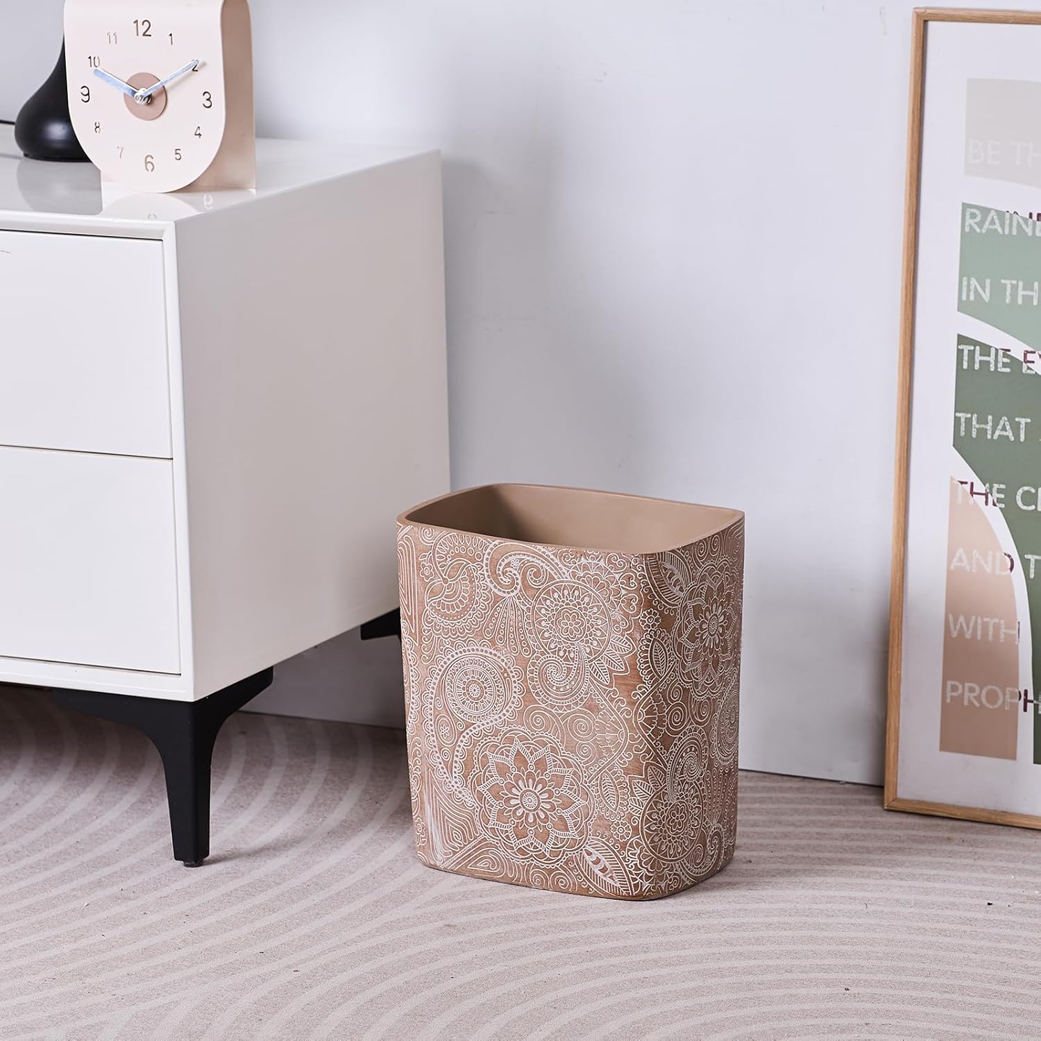 Polytree Boho Flowers Wastebasket 18 Gallon Retro Brown