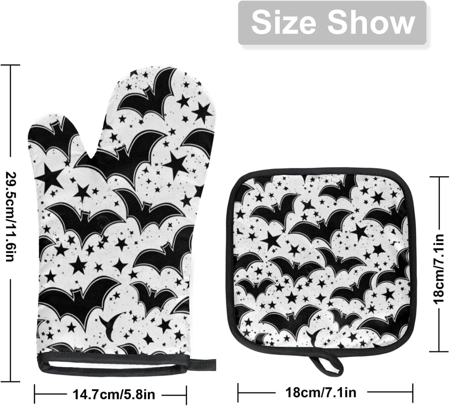 Aglebo Bat Print Oven Mitts and Pot Holders Set of 2 1
