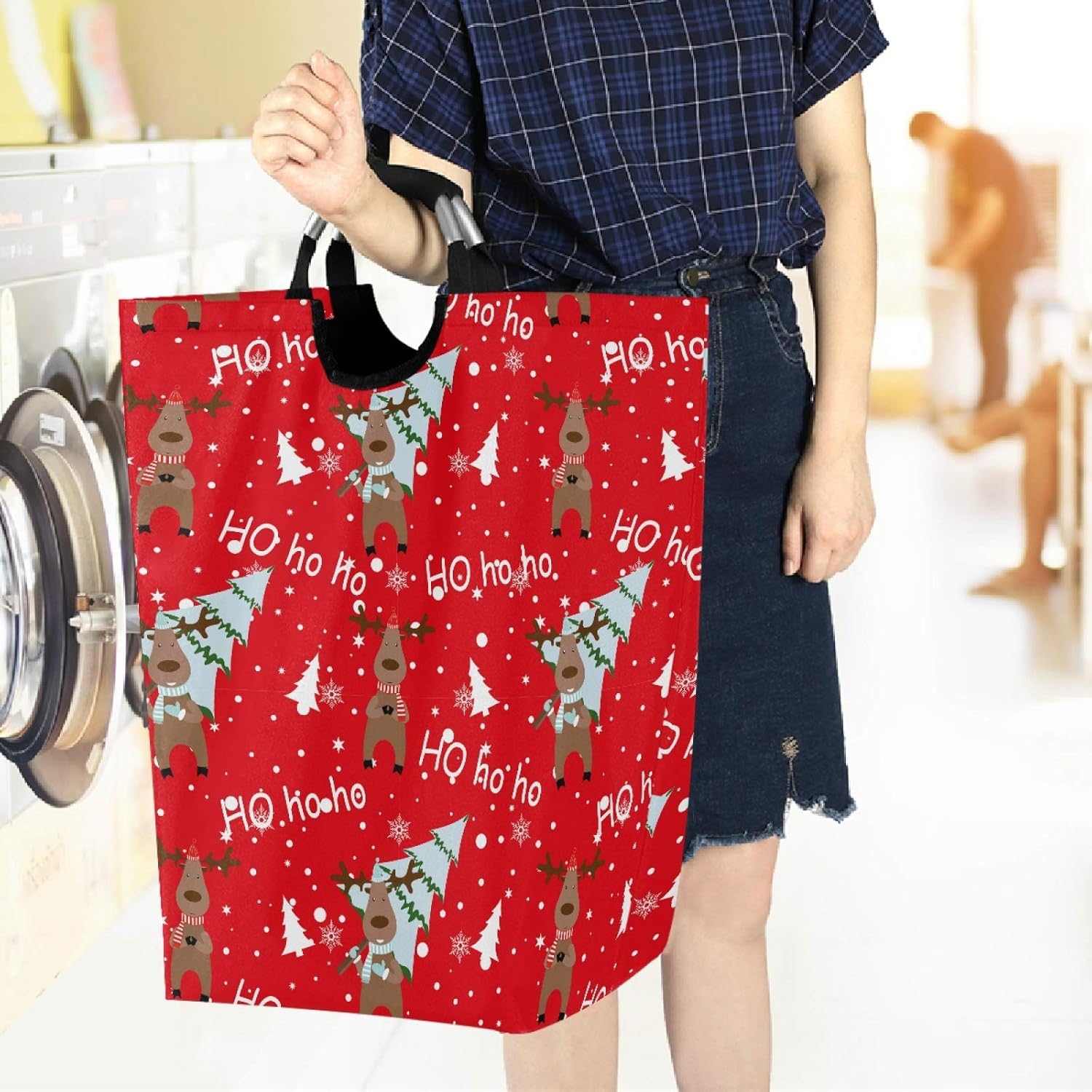 visesunny Large Capacity Laundry Basket Deer Snowflake Hamper