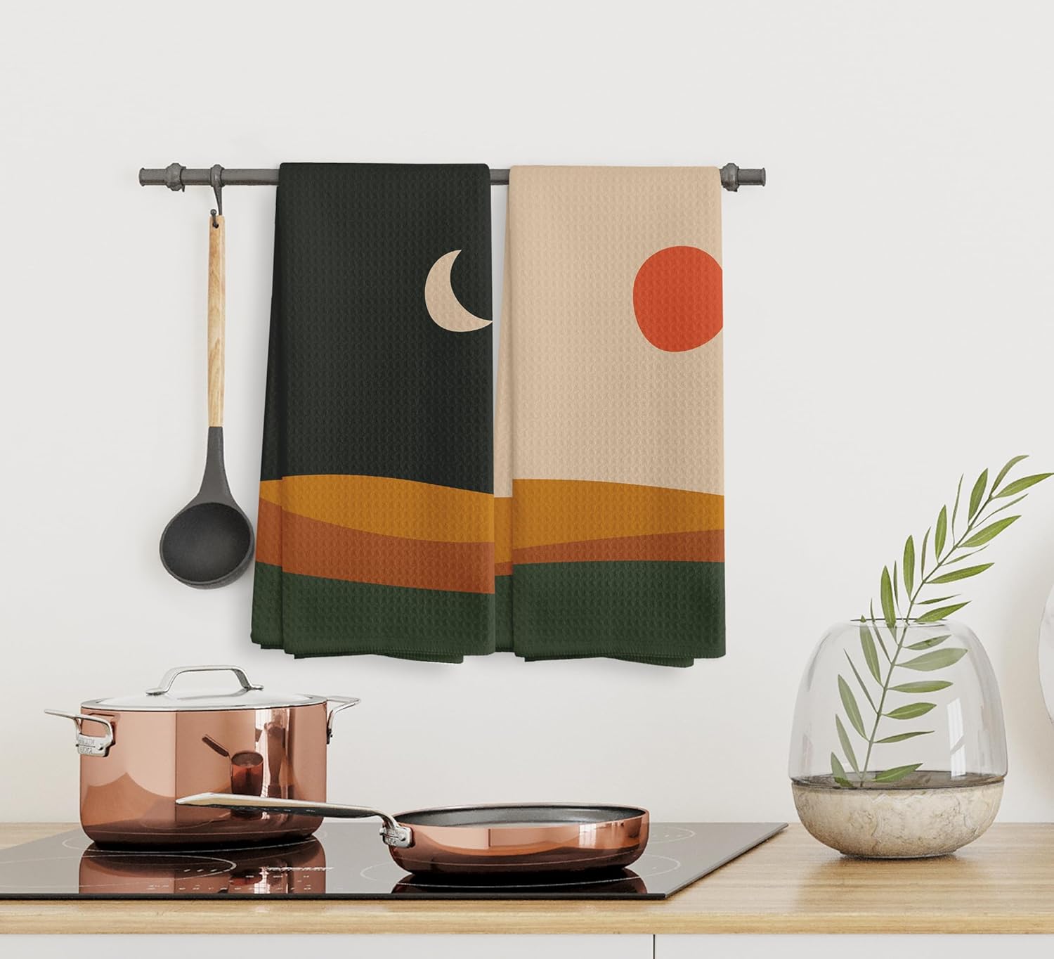 NOQL Abstract Boho Sun Moon Lake Kitchen Towel Set of 2