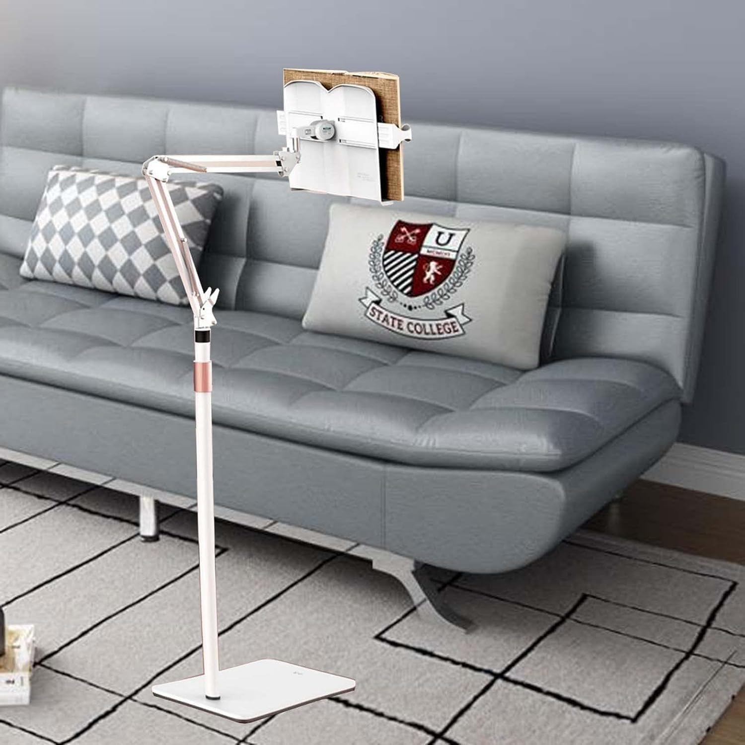 Adjustable Floor Bookstand with 180 Rotation and Elastic Clips