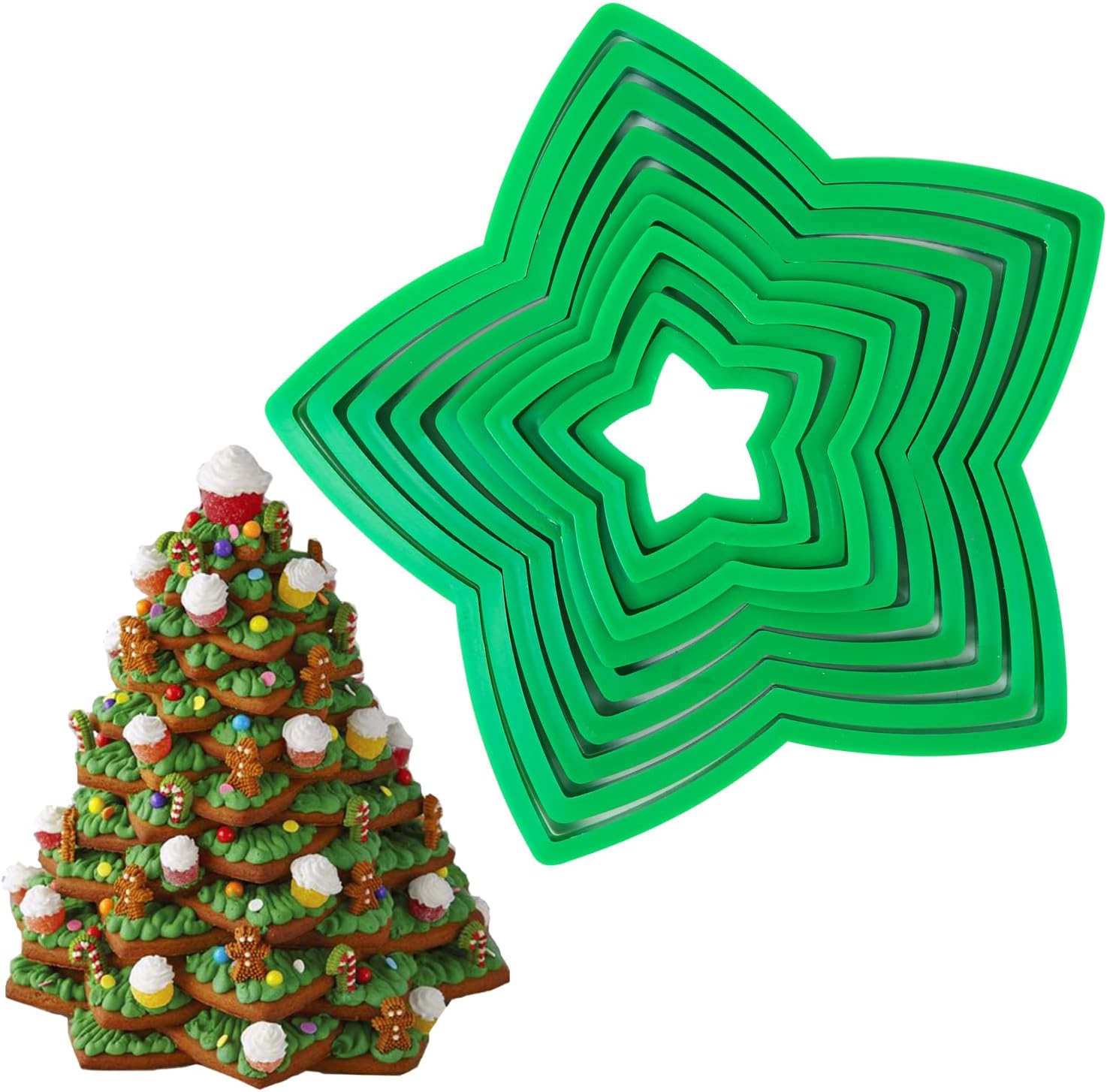 KAISHANE 10pc 3D Star Cookie Cutter Set for Christmas Tree Gift Baking