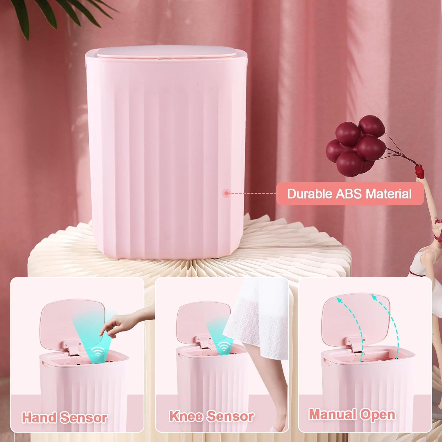 ELPHECO 35 Gallon Motion Sensor Trash Can with Lid Pink