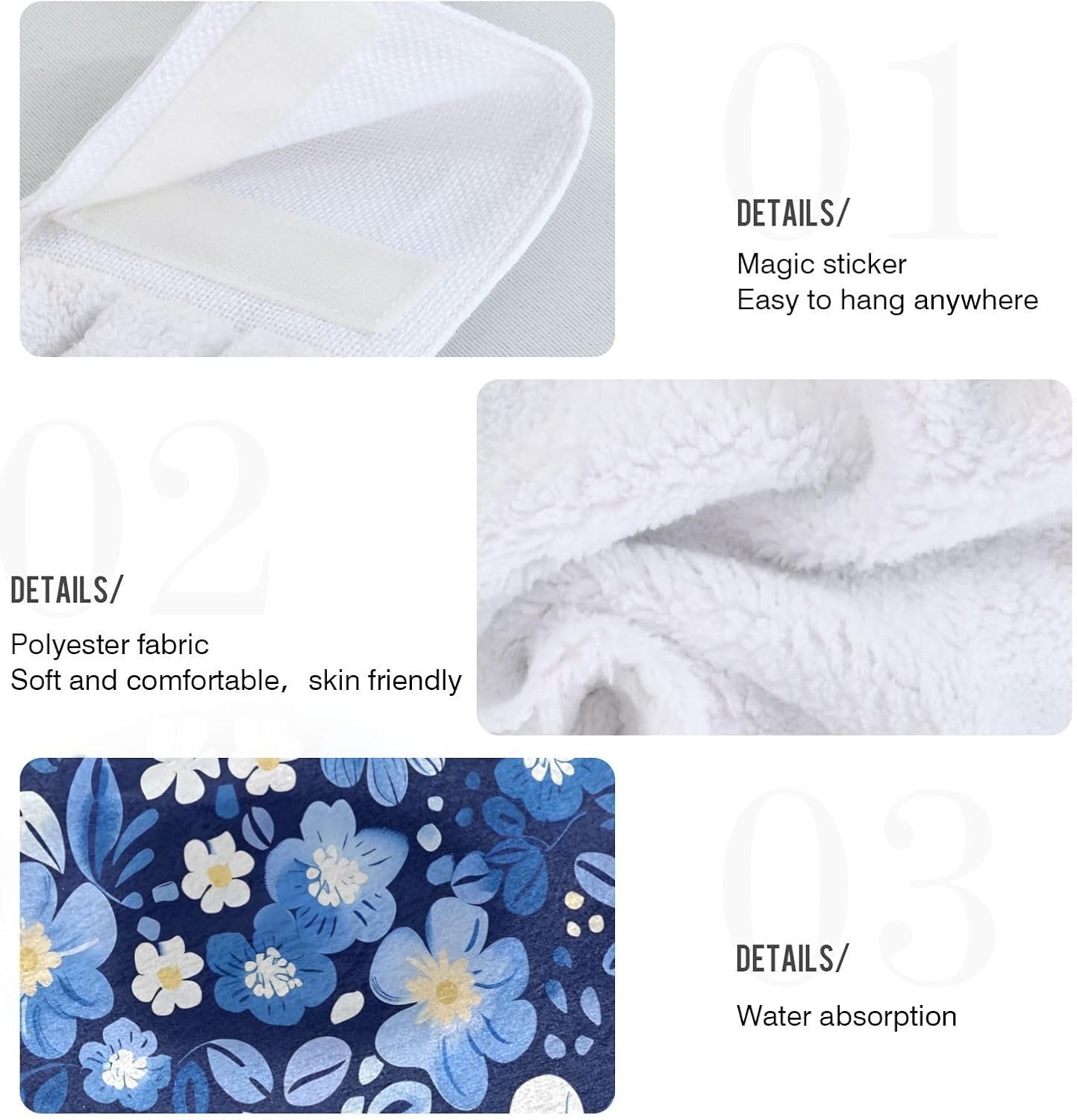 Vnurnrn Hand Towels 2 Pcs Blue Flowers Soft Absorbent