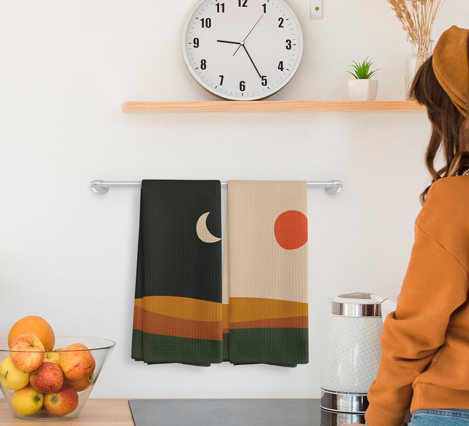 NOQL Abstract Boho Sun Moon Lake Kitchen Towel Set of 2