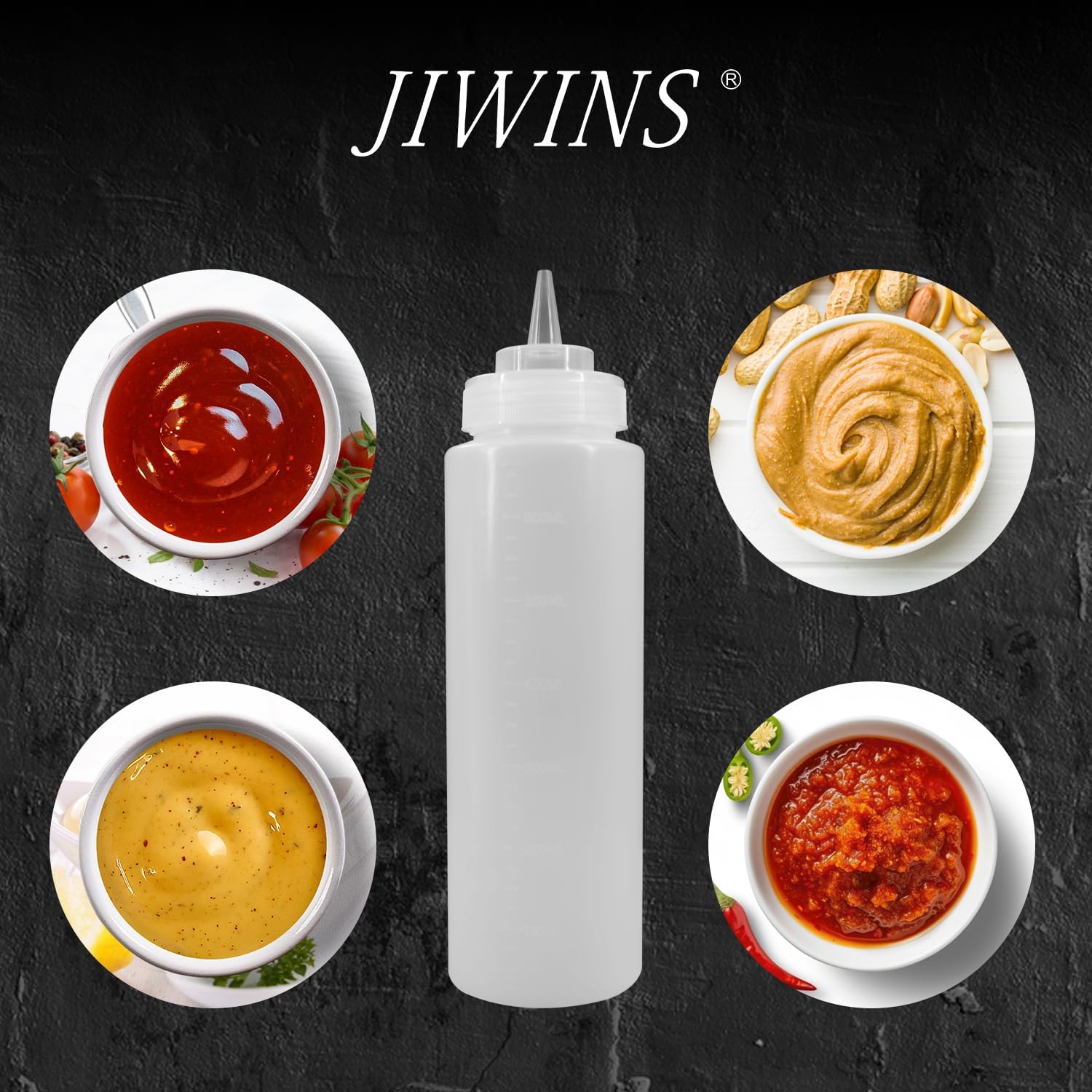 Jiwins 6 Pack 8 oz Condiment Squeeze Bottles with Tip Cap