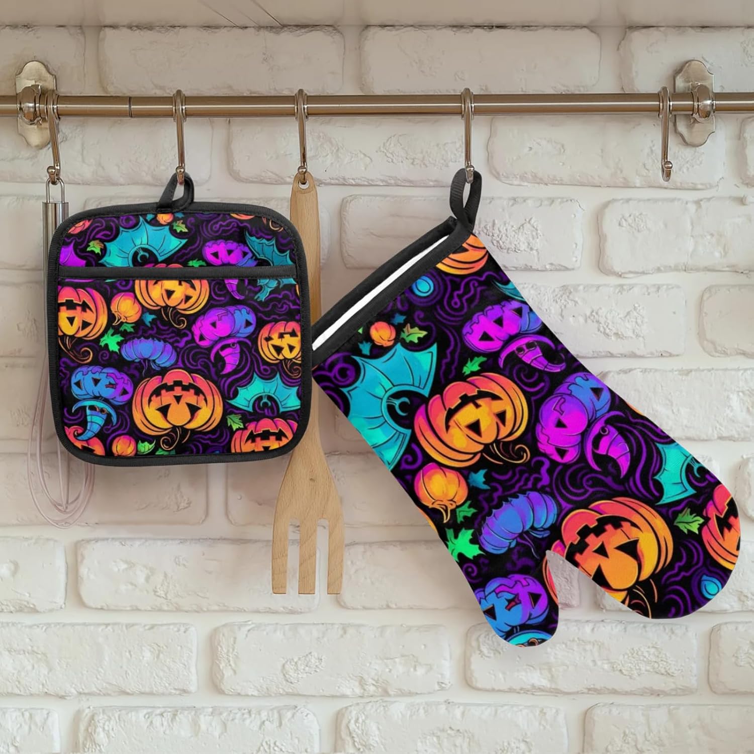 Aglebo Bat Pumpkins Oven Mitts and Pot Holders Set of 2