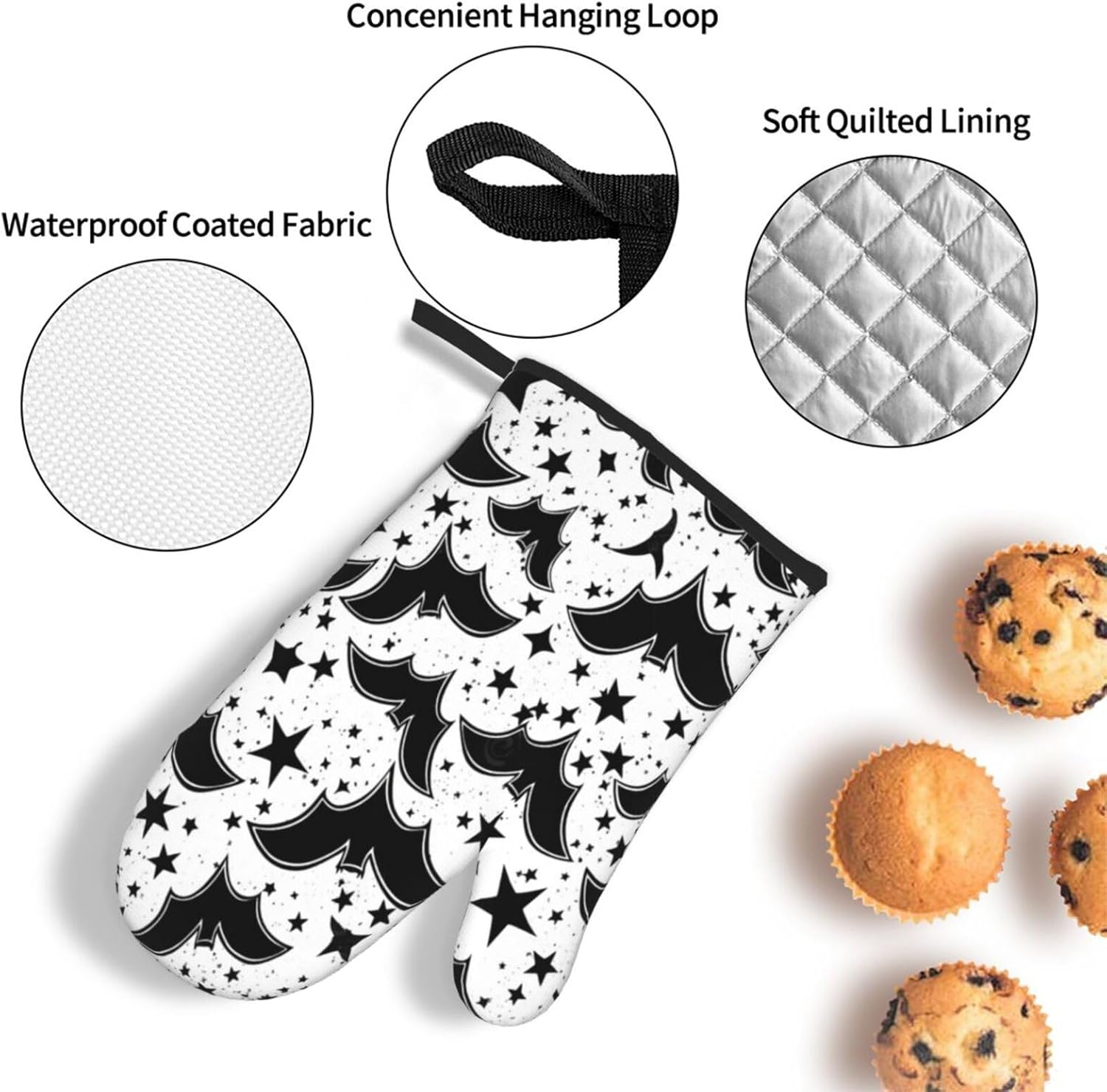 Beubebim Bat Print Oven Mitts Set of 3