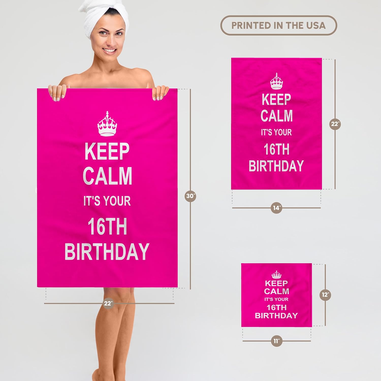 3D Rose 16th Birthday Hot Pink 15x22 Inch Towel