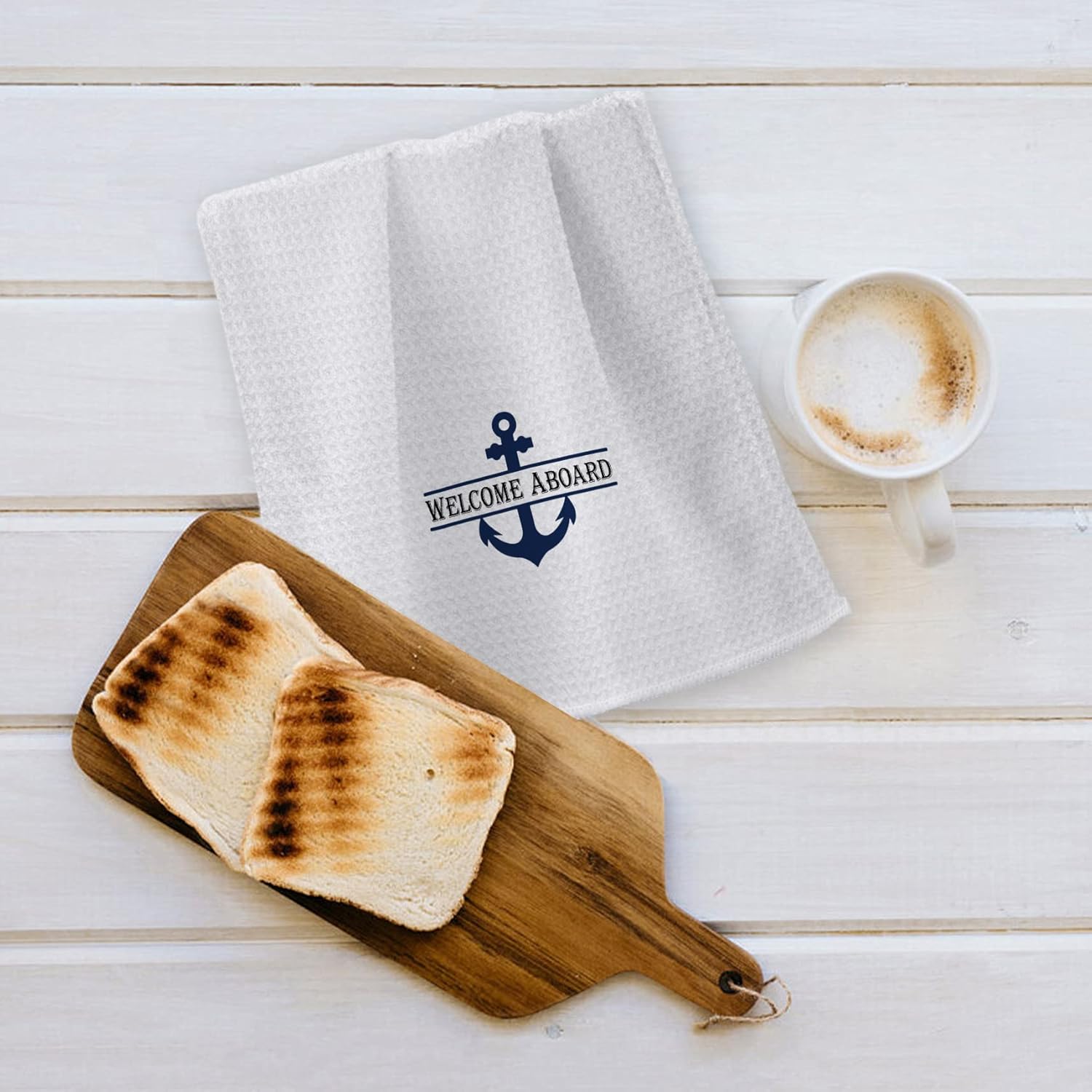 OHSUL Navy Blue Anchor Beach Kitchen Bath Towel