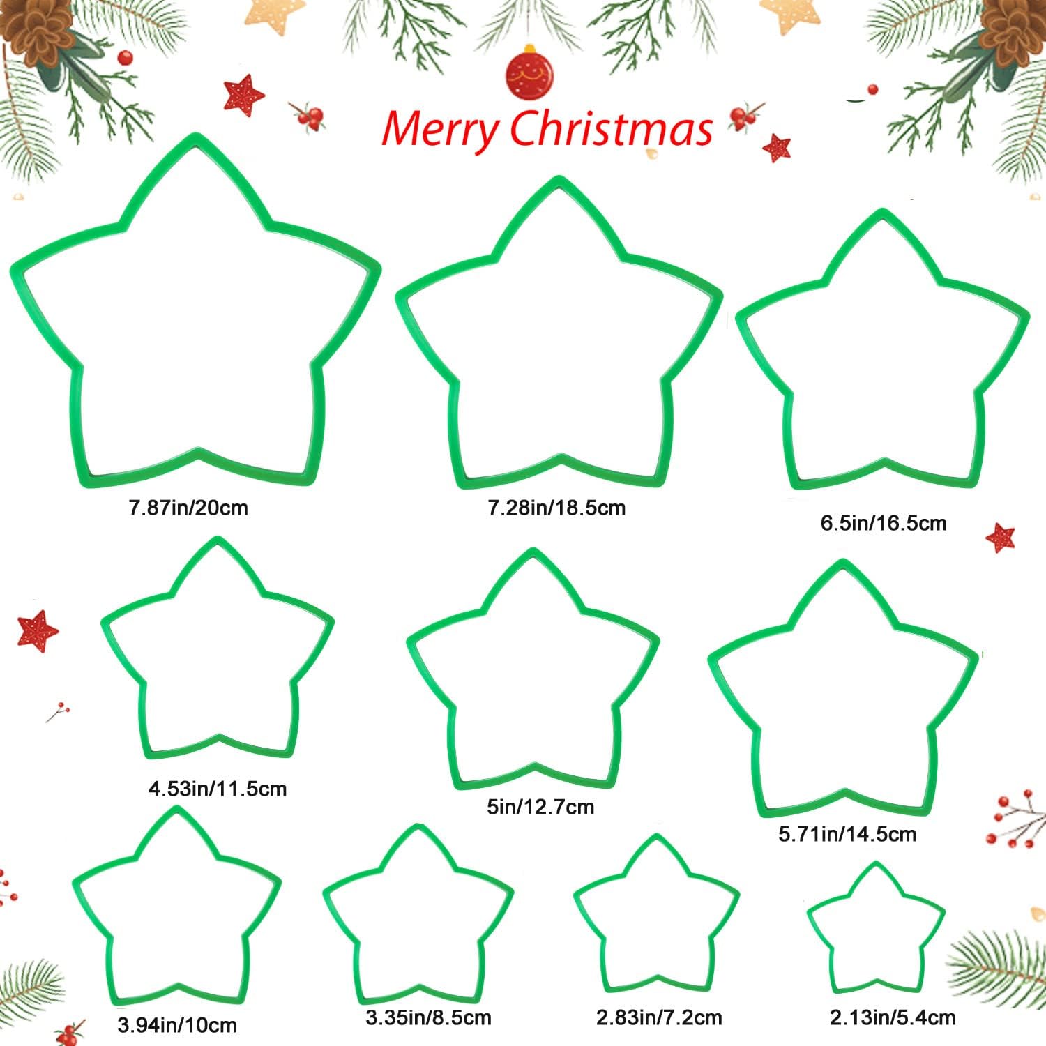 KAISHANE 10pc 3D Star Cookie Cutter Set for Christmas Tree Gift Baking