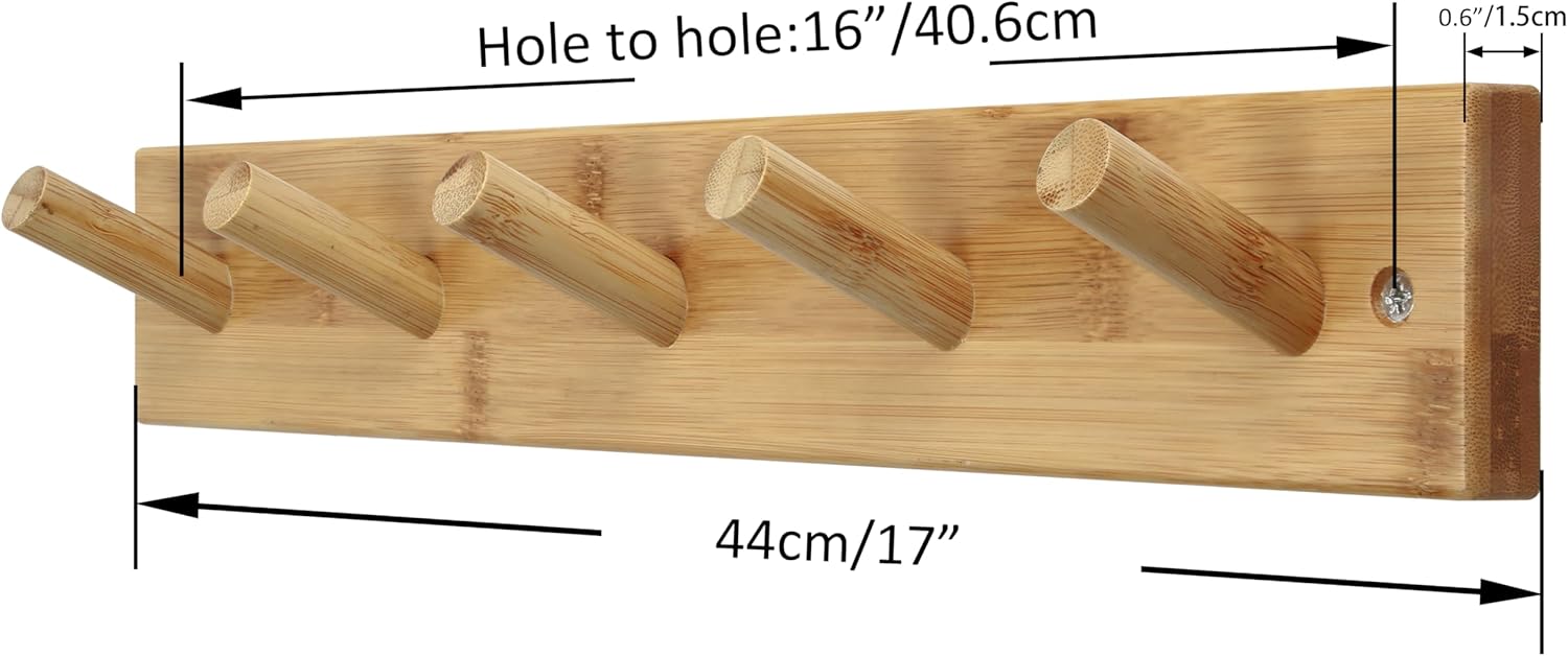SKOLOO Bamboo Wall Coat Rack with 5 Pegs Natural Gold