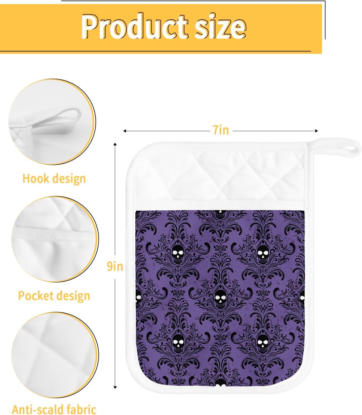 JasmineM Halloween Horror Skull Pot Holders Set of 5