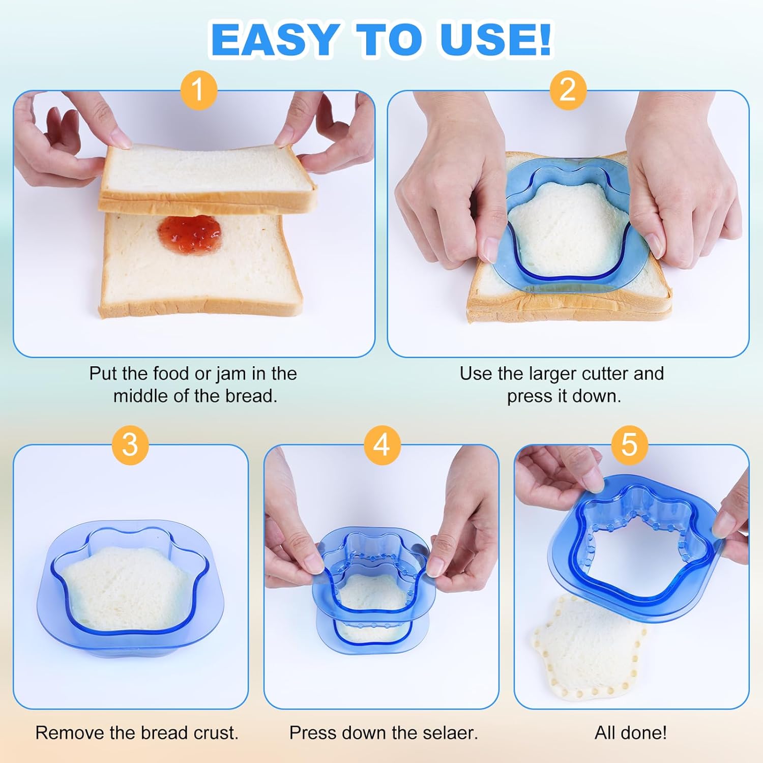 NPET 5 PCS Cat Paw Sandwich Cutter and Sealer for Kids