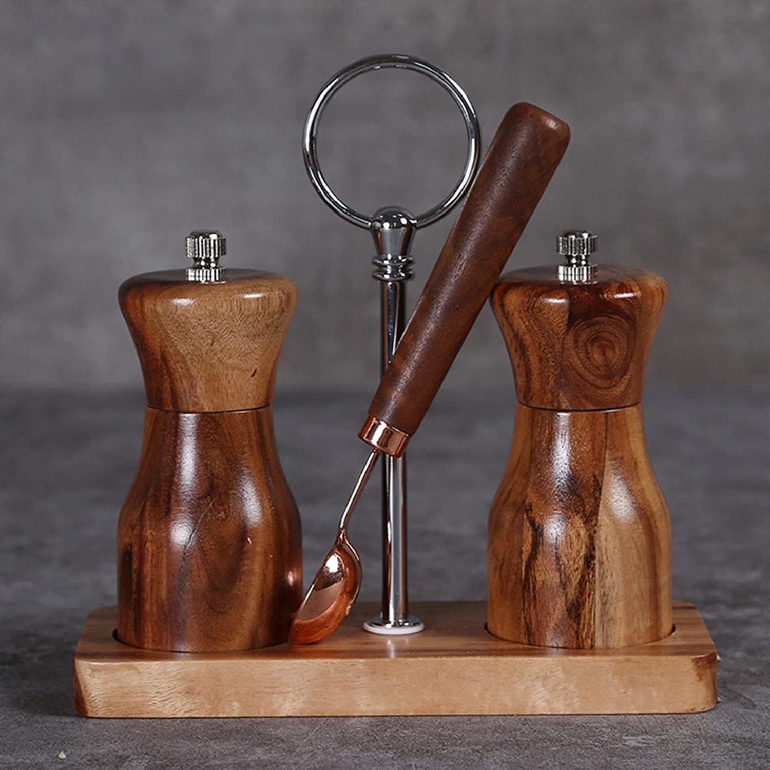 SEFAX 2-Piece Salt and Pepper Grinder Set with Storage and Spoon