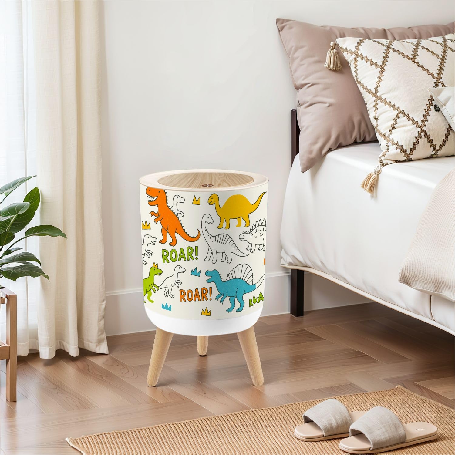 Grunge Dinosaur Print 18 Gallon Dog Proof Trash Can