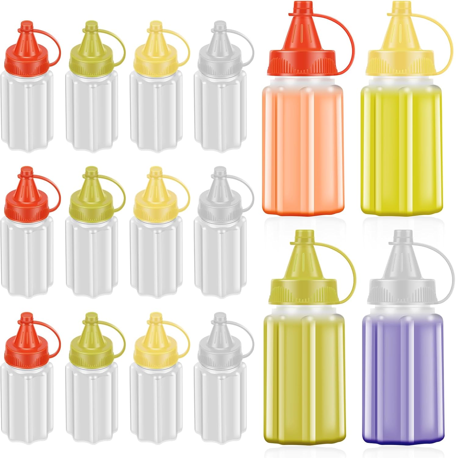 16pcs Colorful Condiment Squeeze Bottles with Lids