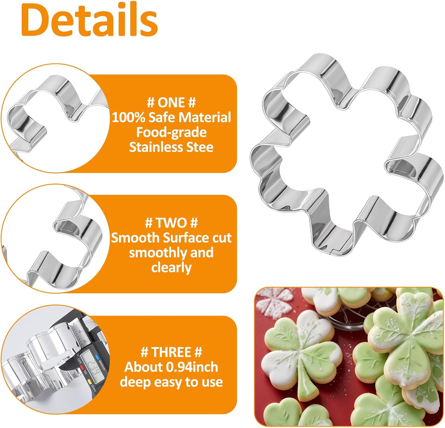 3 Pack Clover Cookie Cutter Set 4 Leaf Clover Metal Baking Tools