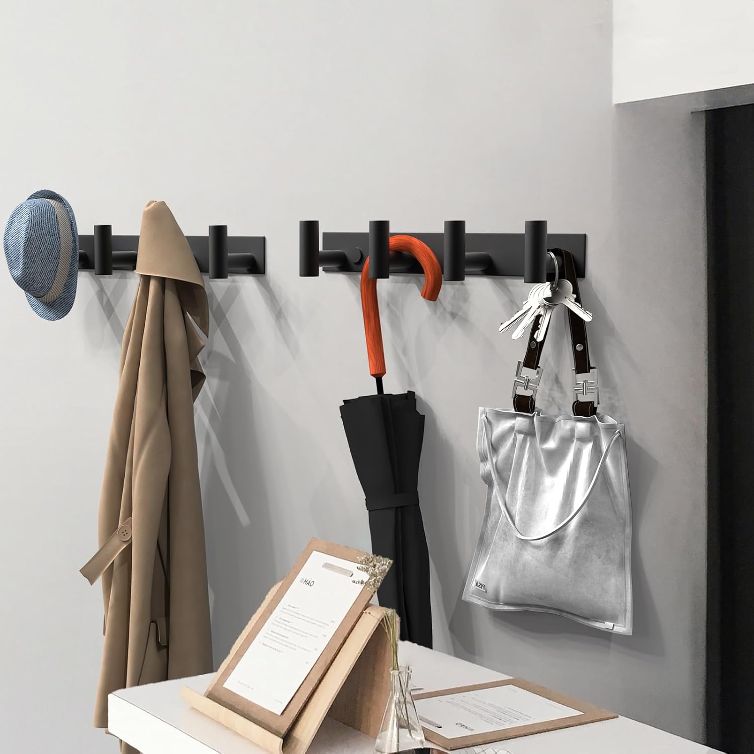 VAEHOLD 2PACK Black Hat and Coat Wall Mount Rack