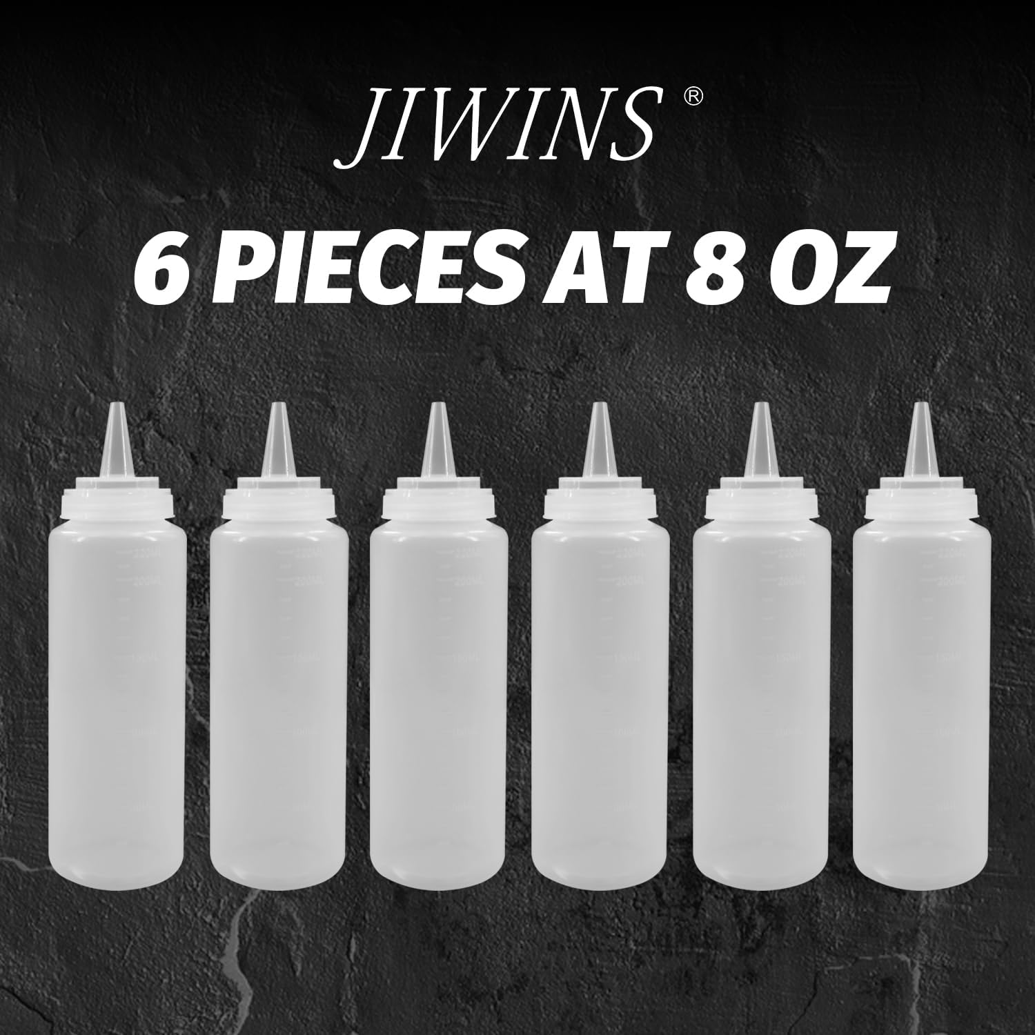Jiwins 6 Pack 8 oz Condiment Squeeze Bottles with Tip Cap