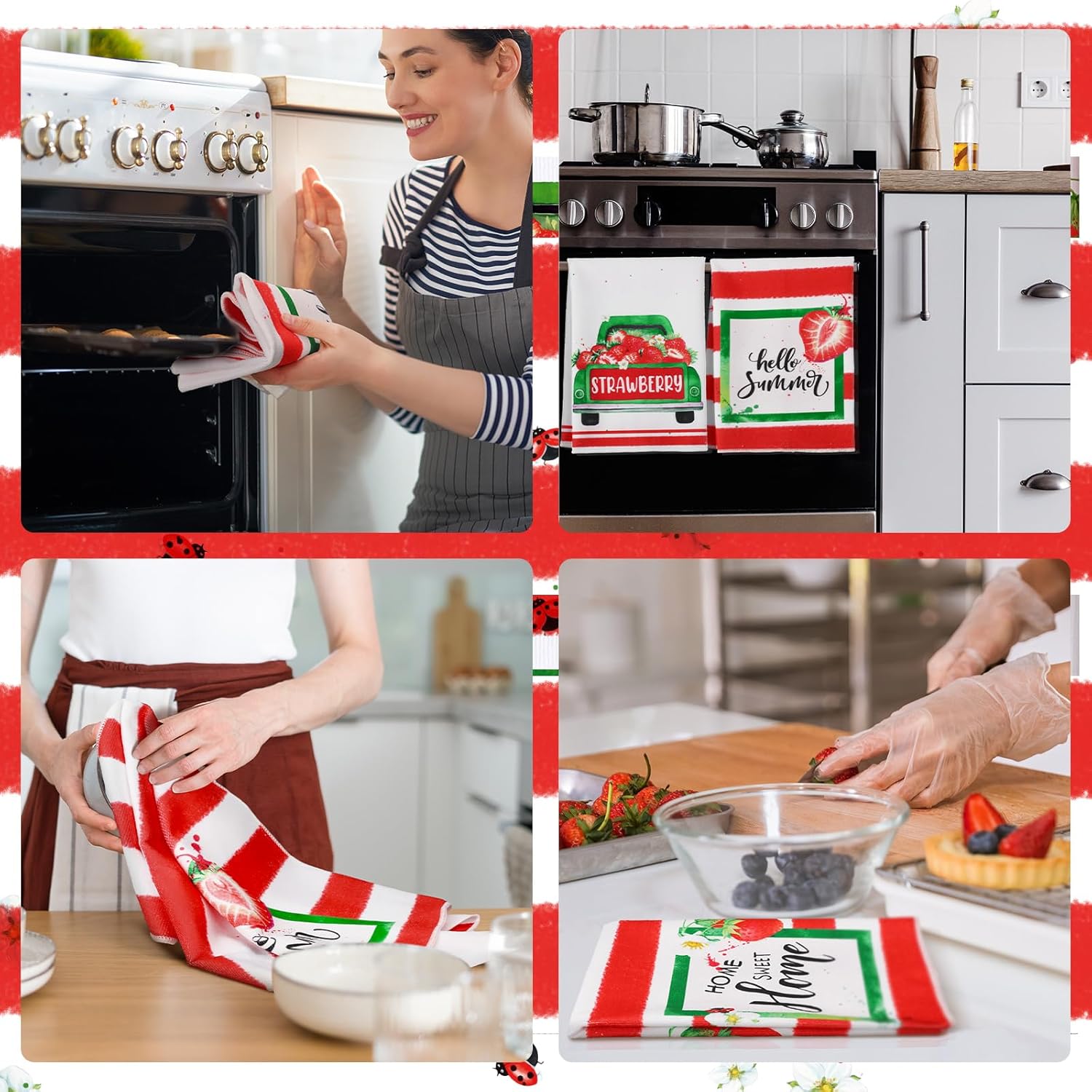 Sratte 6 Pcs Strawberry Kitchen Towels Set