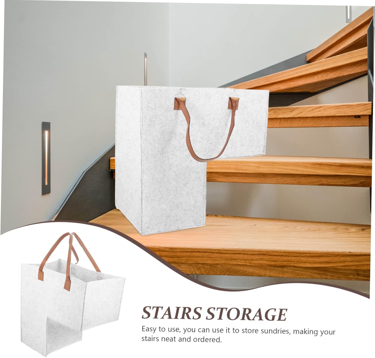 CAXUSD Foldable Stair Storage Basket Light Grey 20x12x14