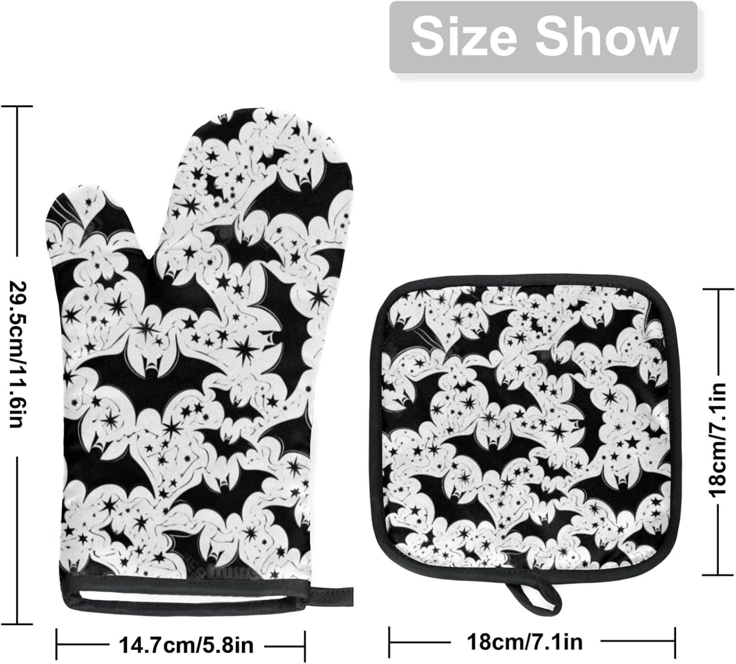 Aglebo Halloween Bats Oven Mitts Pot Holders Set of 2