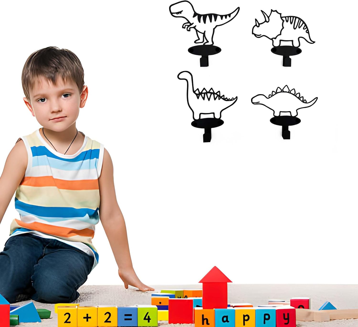 4 Piece Dinosaur Silhouette Coat Hooks Set Matte Black