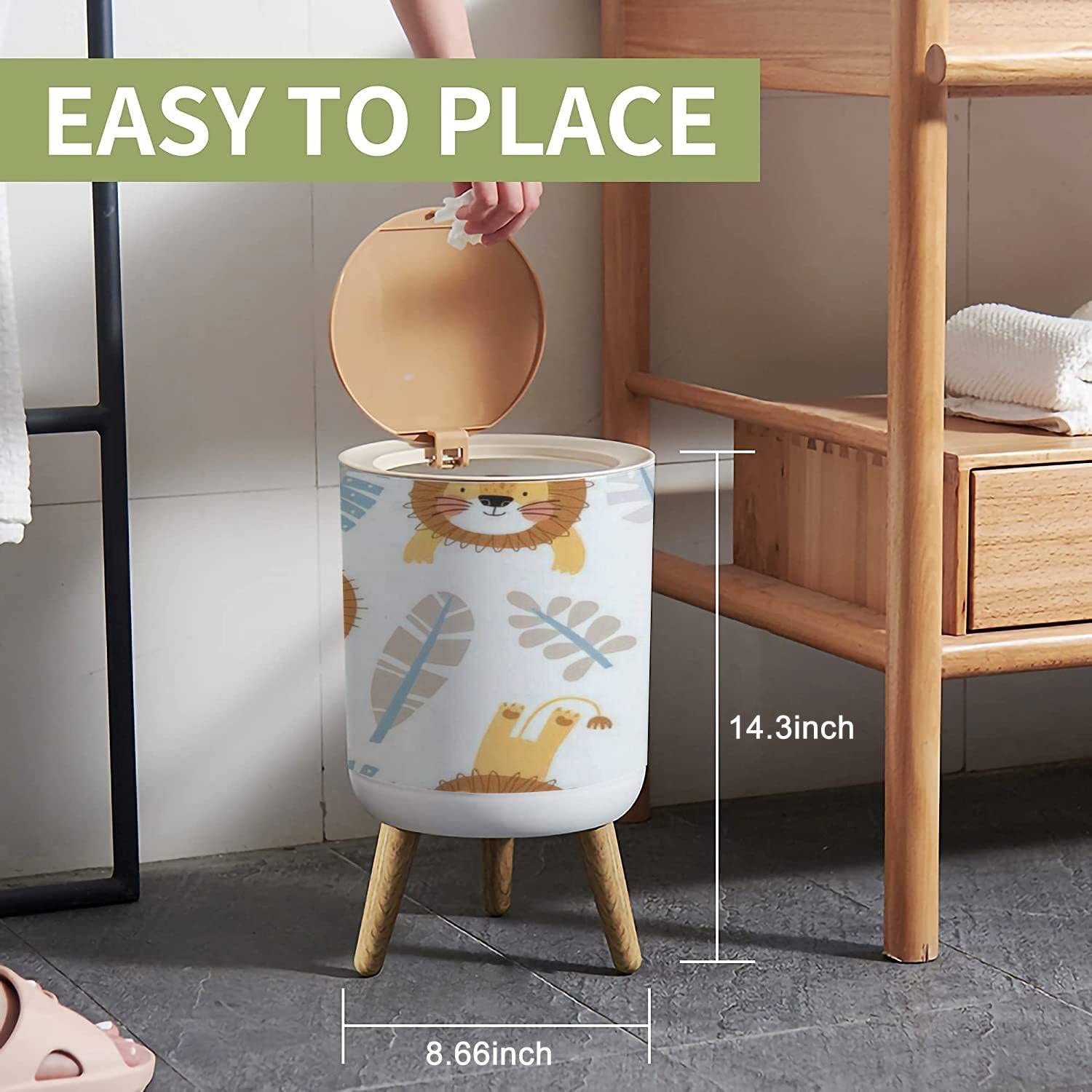 Cute Lion Trash Can with Lid for Home