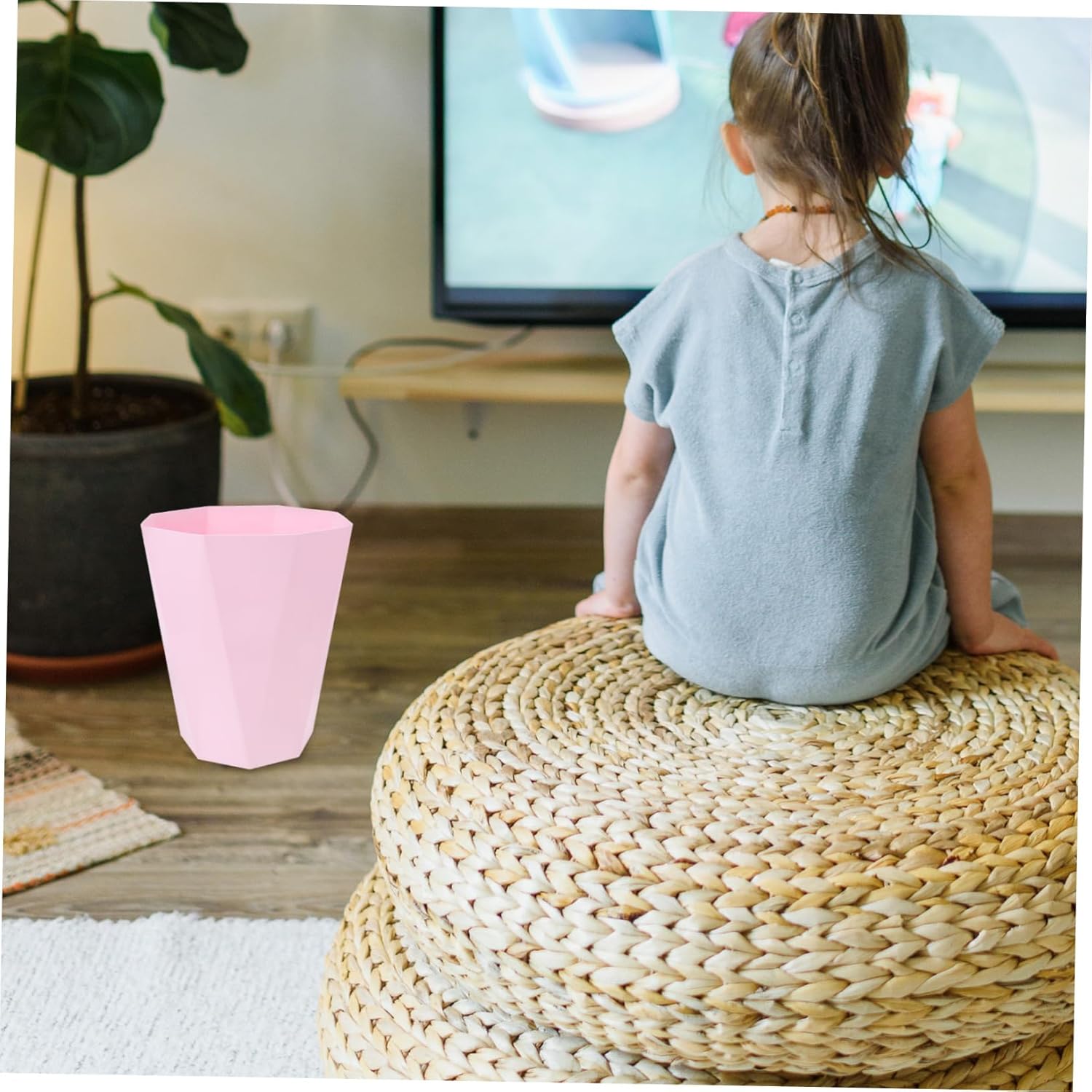 MAGICLULU 1pc Kids Room Trash Can - Simple Pink Dried Flower Bucket