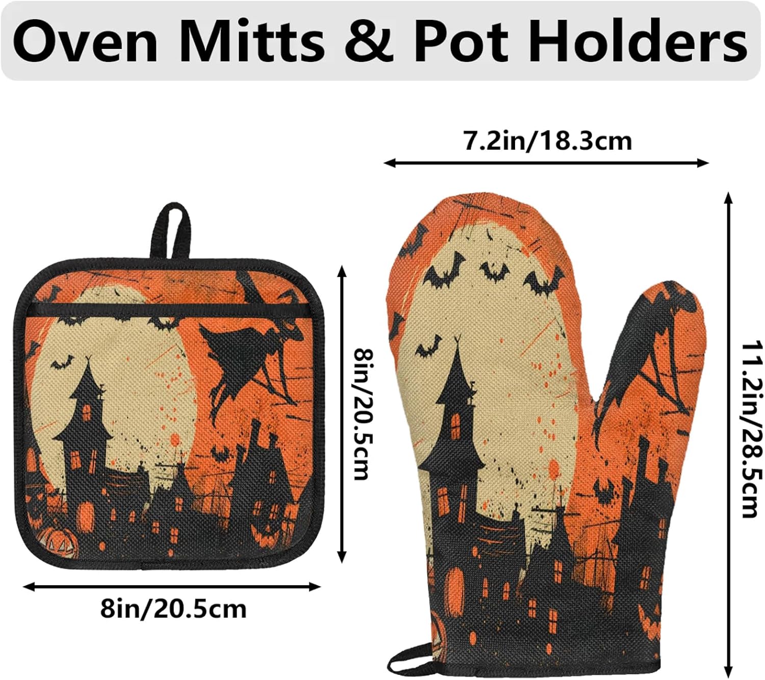 TropicalLife Halloween Witch Pumpkin Oven Mitts and Pot Holders 4 pcs Set