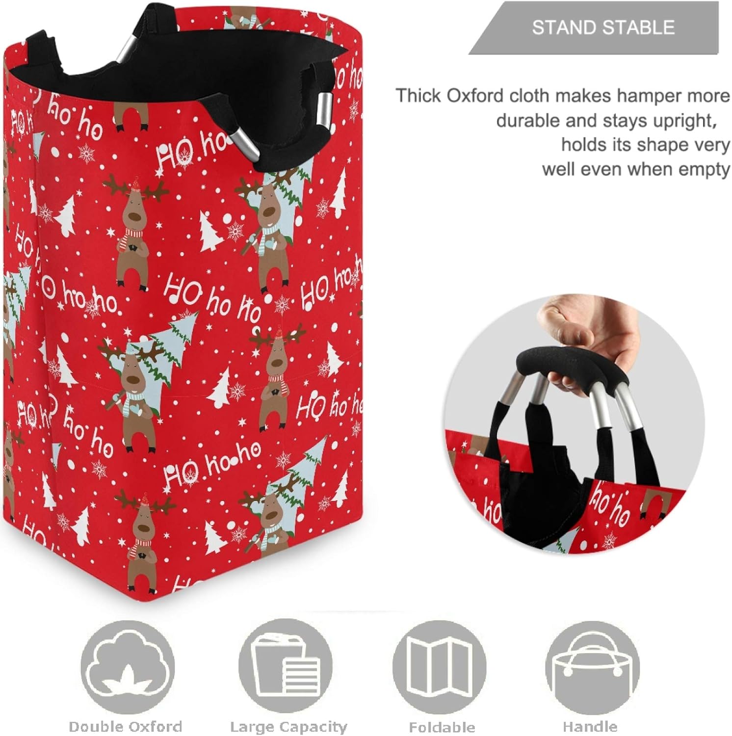 visesunny Large Capacity Laundry Basket Deer Snowflake Hamper