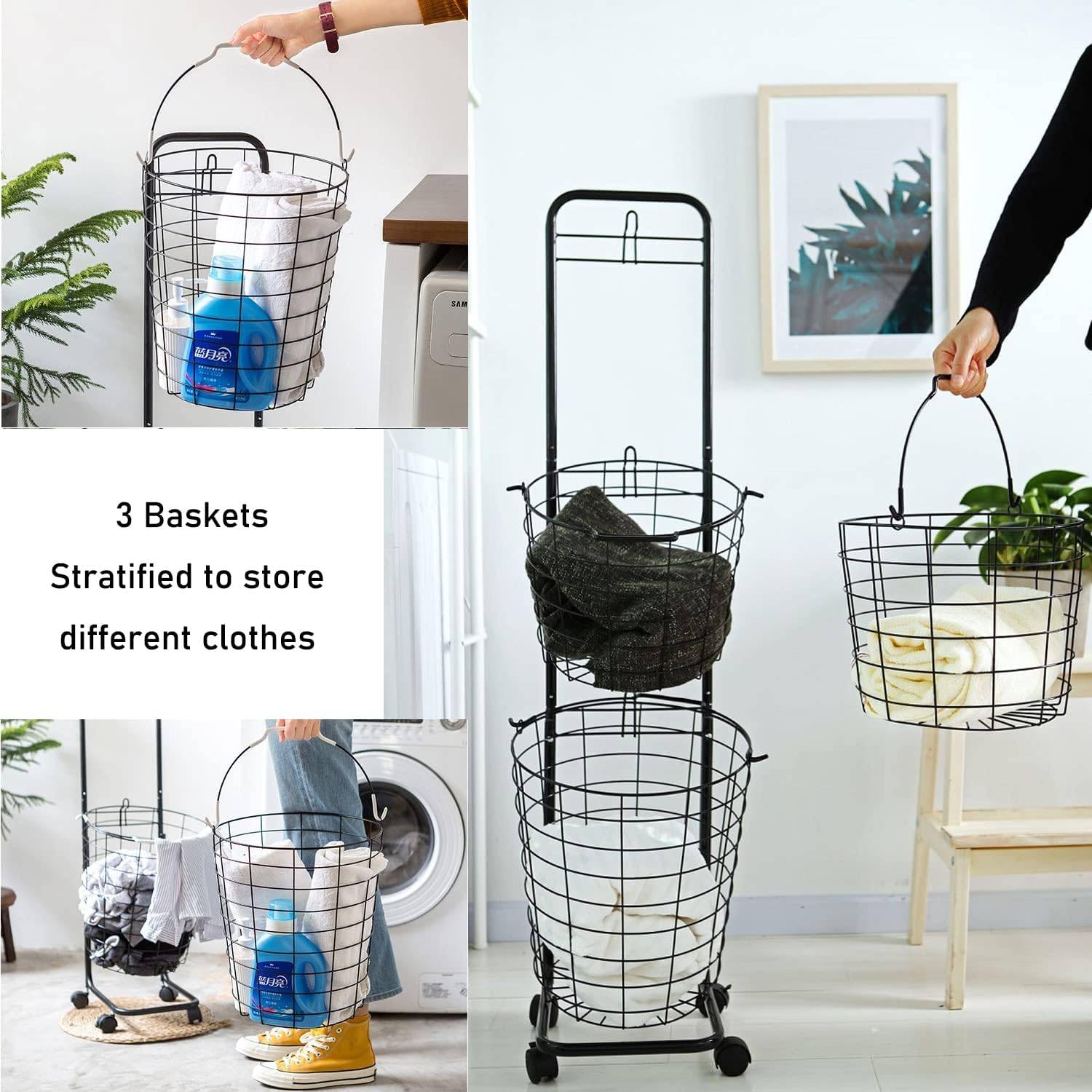 MYOYAY 3-Tier Laundry Cart on Wheels