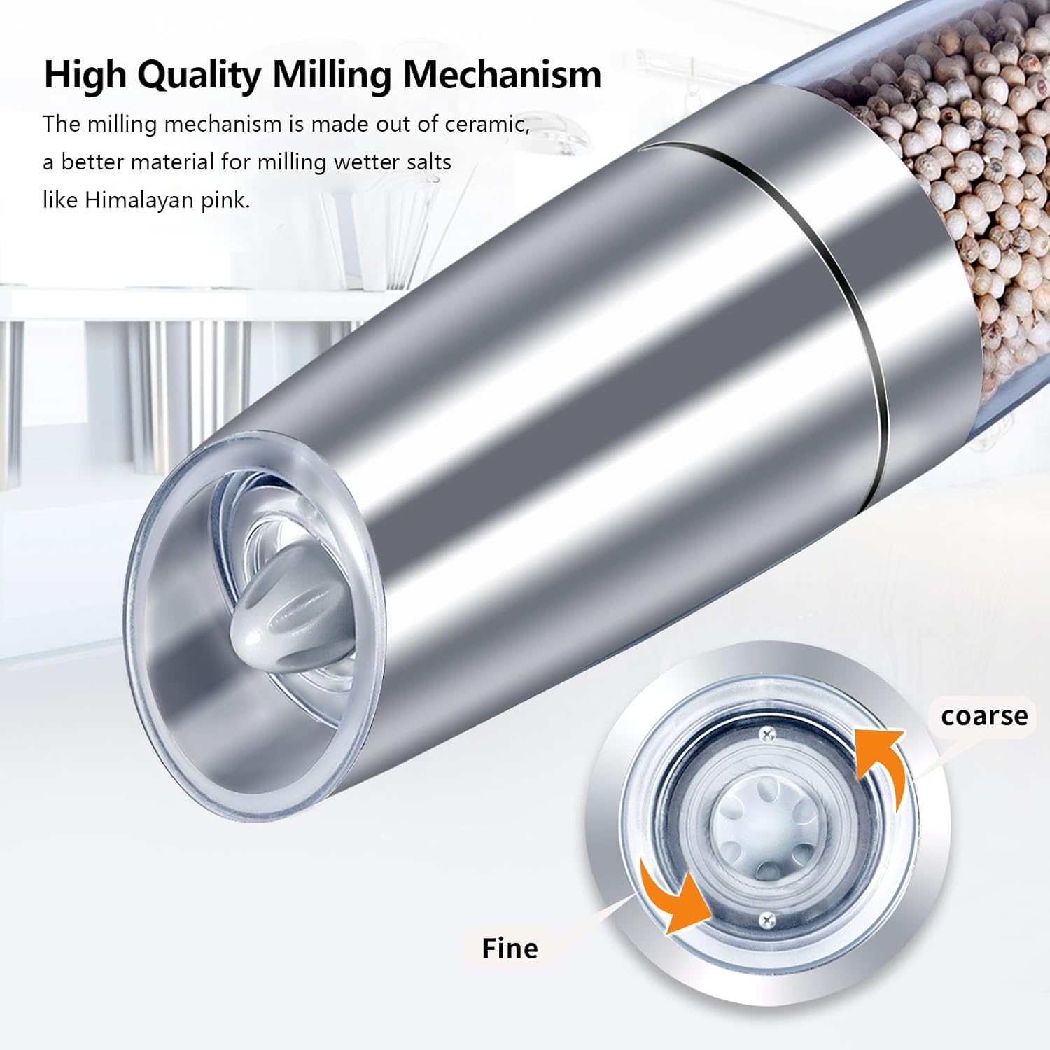EasyCom Gravity Salt Pepper Mill Set 2 Pack Silver 1
