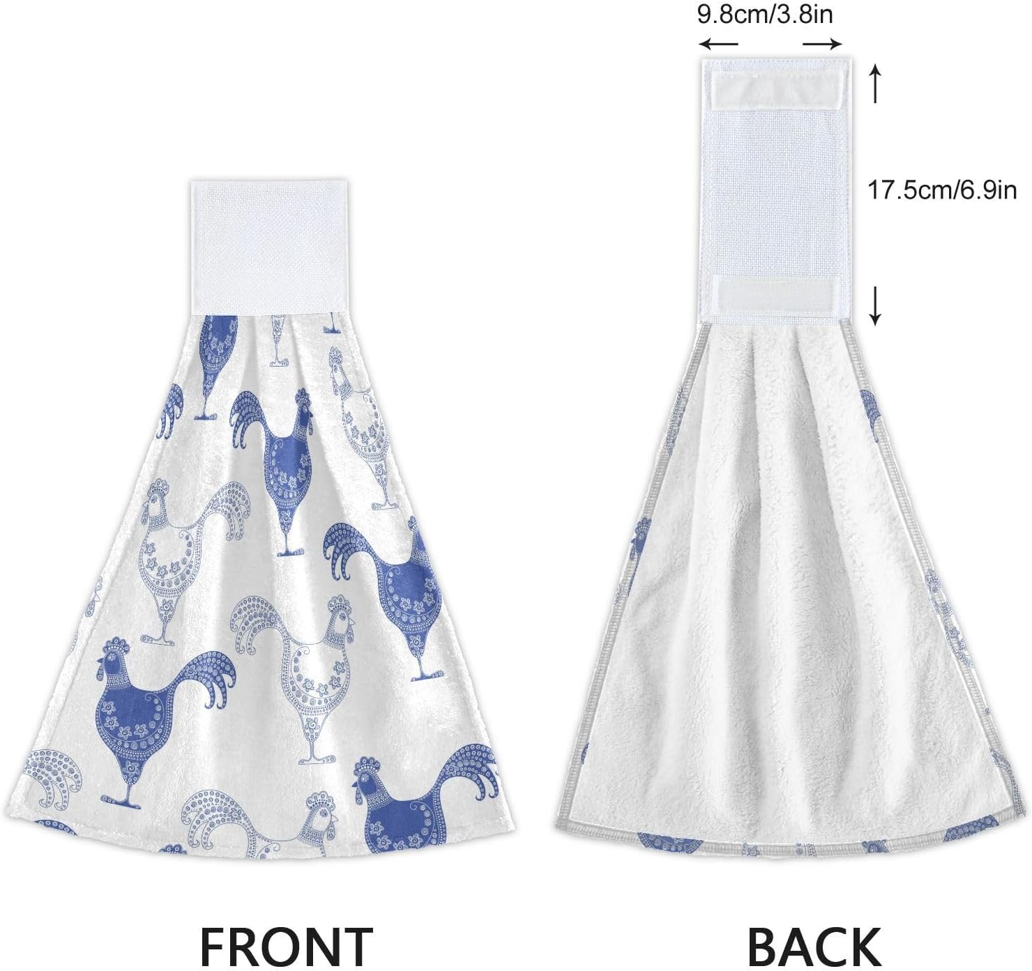 OTVEE Blue White Cartoon Rooste Kitchen Towels 2 Pieces