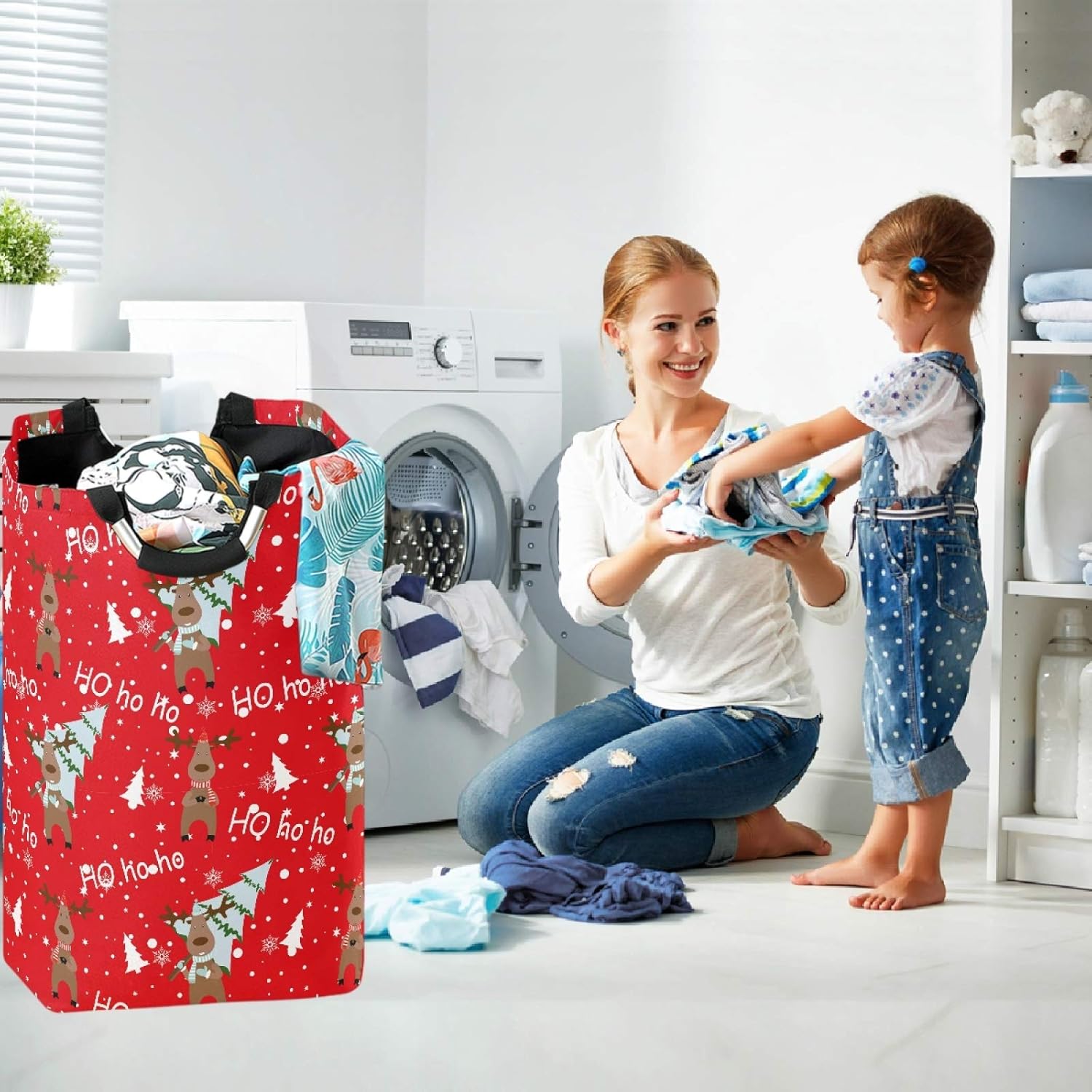 visesunny Large Capacity Laundry Basket Deer Snowflake Hamper