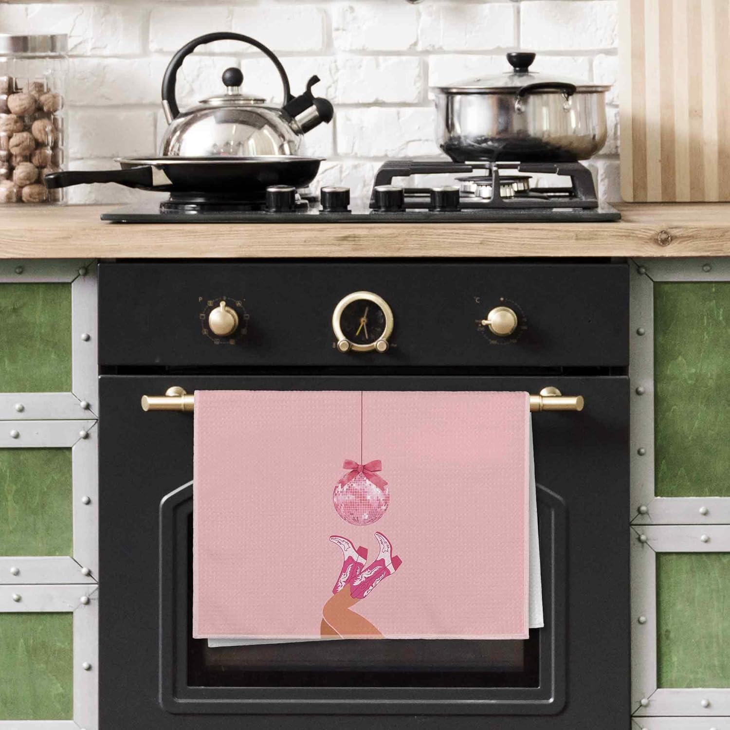 Pink Preppy Bow Cowgirl Boot Dish Towel