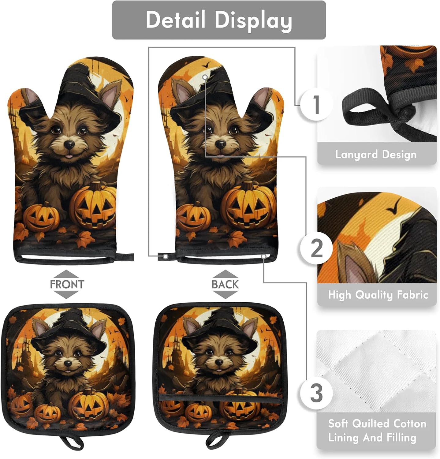 Aglebo Halloween Pumpkins Oven Mitts and Pot Holders Set of 2
