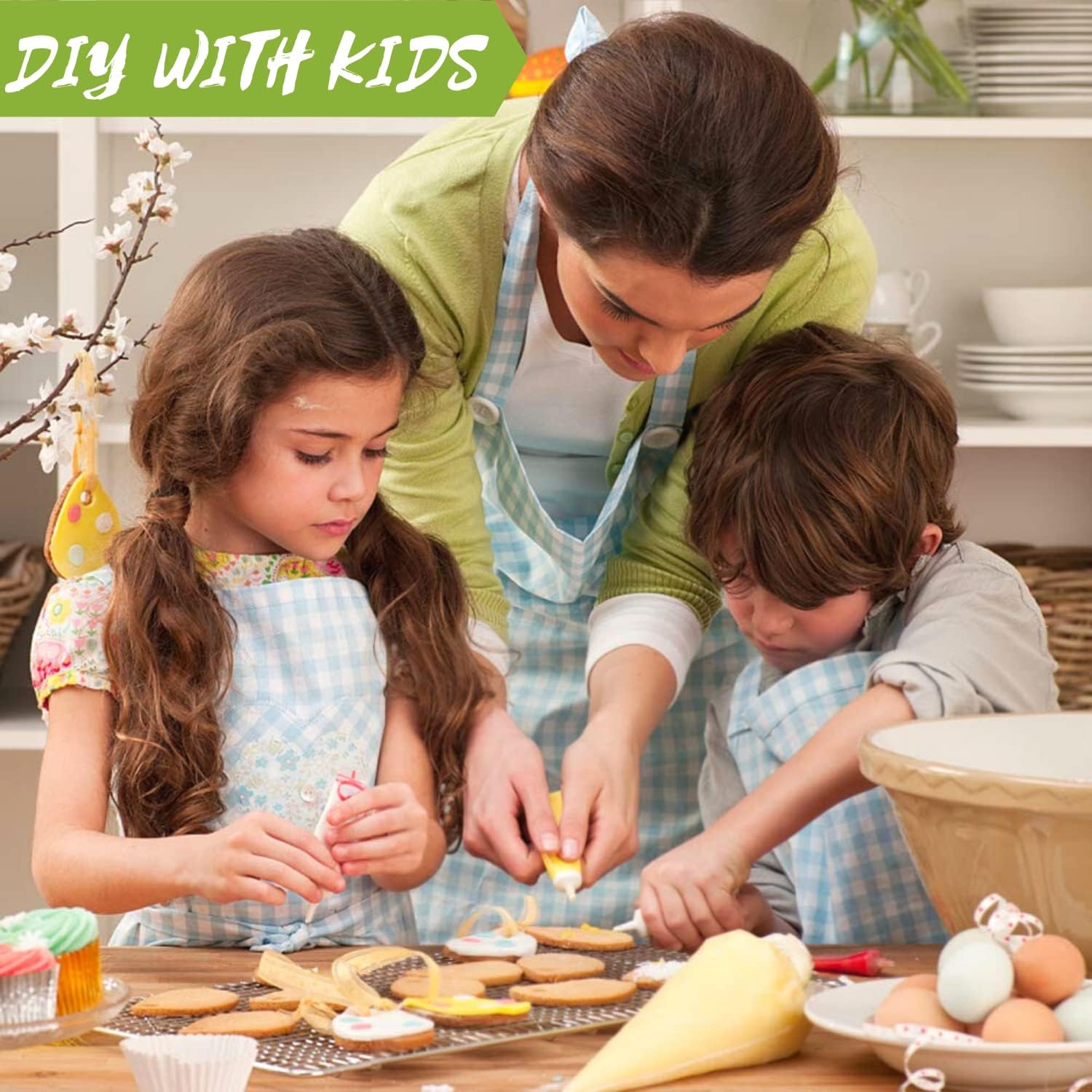 KAISHANE Easter Cookie Stamps 6Pcs Set with Round Cutter and Press